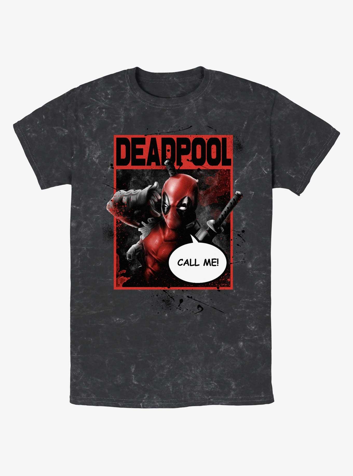 Marvel Deadpool Call Me Poster Mineral Wash T-Shirt, BLACK, hi-res
