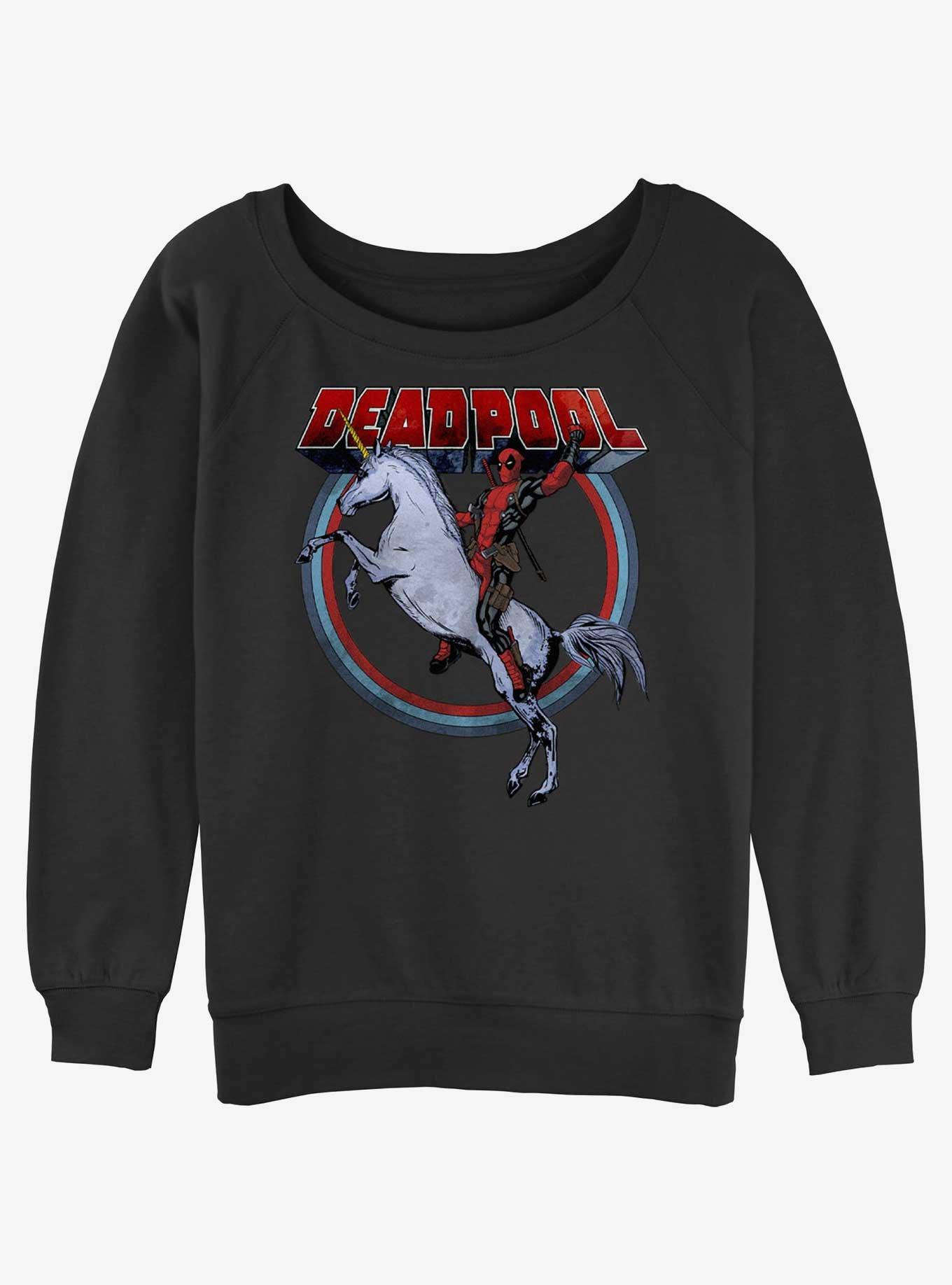 Marvel Deadpool Unicorns Forever Womens Slouchy Sweatshirt, BLACK, hi-res