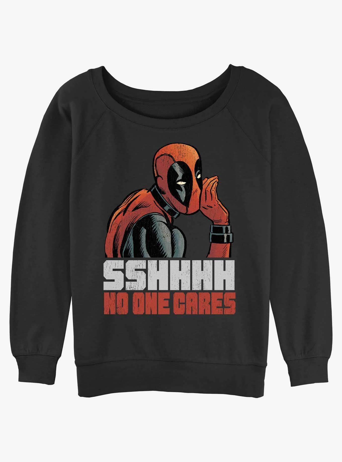 Marvel Deadpool No One Cares Womens Slouchy Sweatshirt, BLACK, hi-res