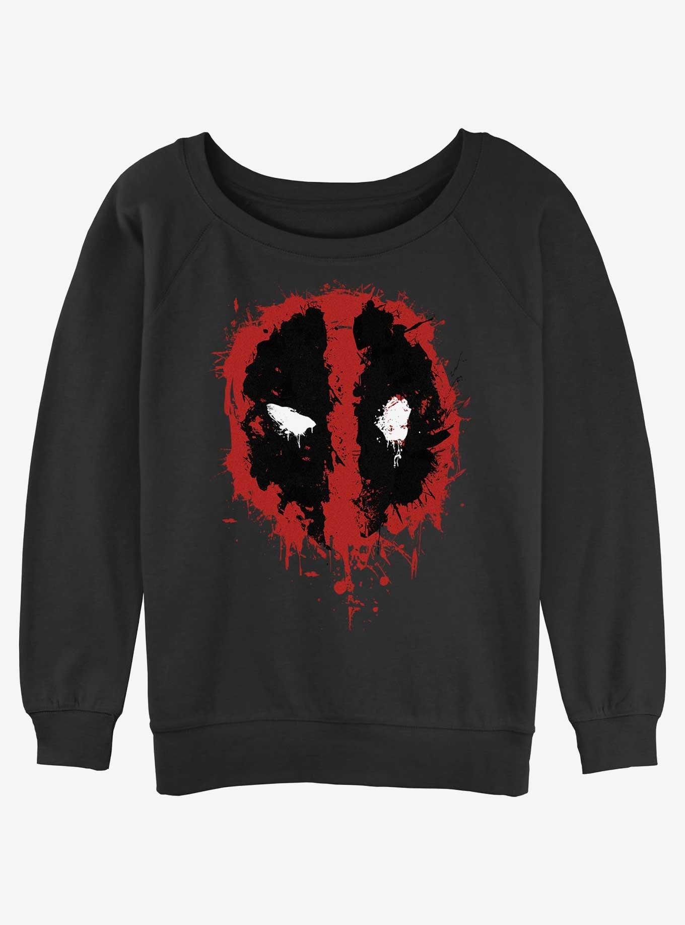 Marvel Deadpool Splatter Dead Eye Womens Slouchy Sweatshirt, BLACK, hi-res
