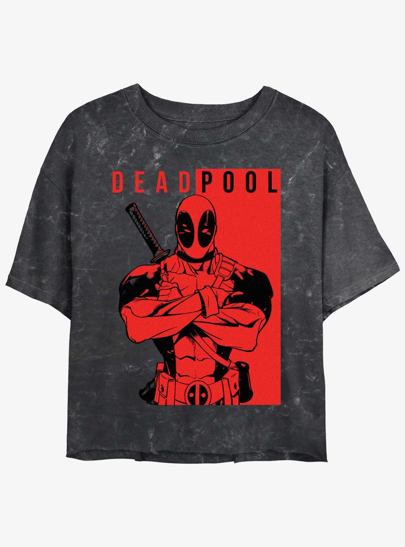 Marvel Deadpool Police Womens Mineral Wash Crop T-Shirt, BLACK, hi-res