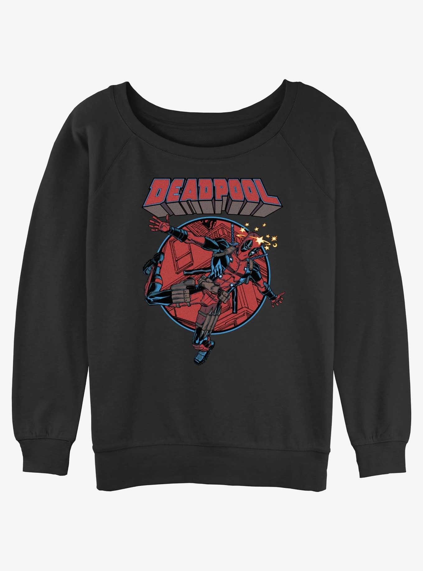 Marvel Deadpool Falling Dummy Womens Slouchy Sweatshirt, BLACK, hi-res