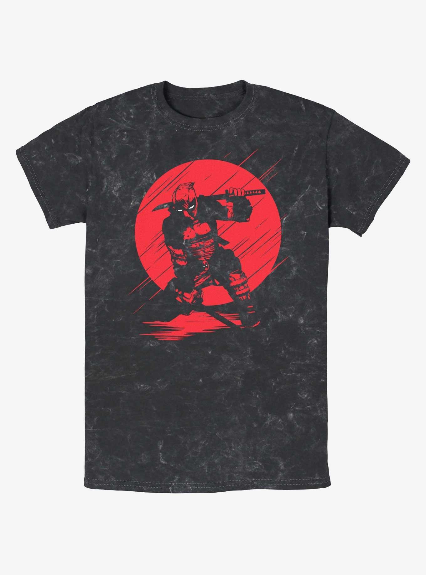 Marvel Deadpool Red Moon Silhouette Mineral Wash T-Shirt, BLACK, hi-res