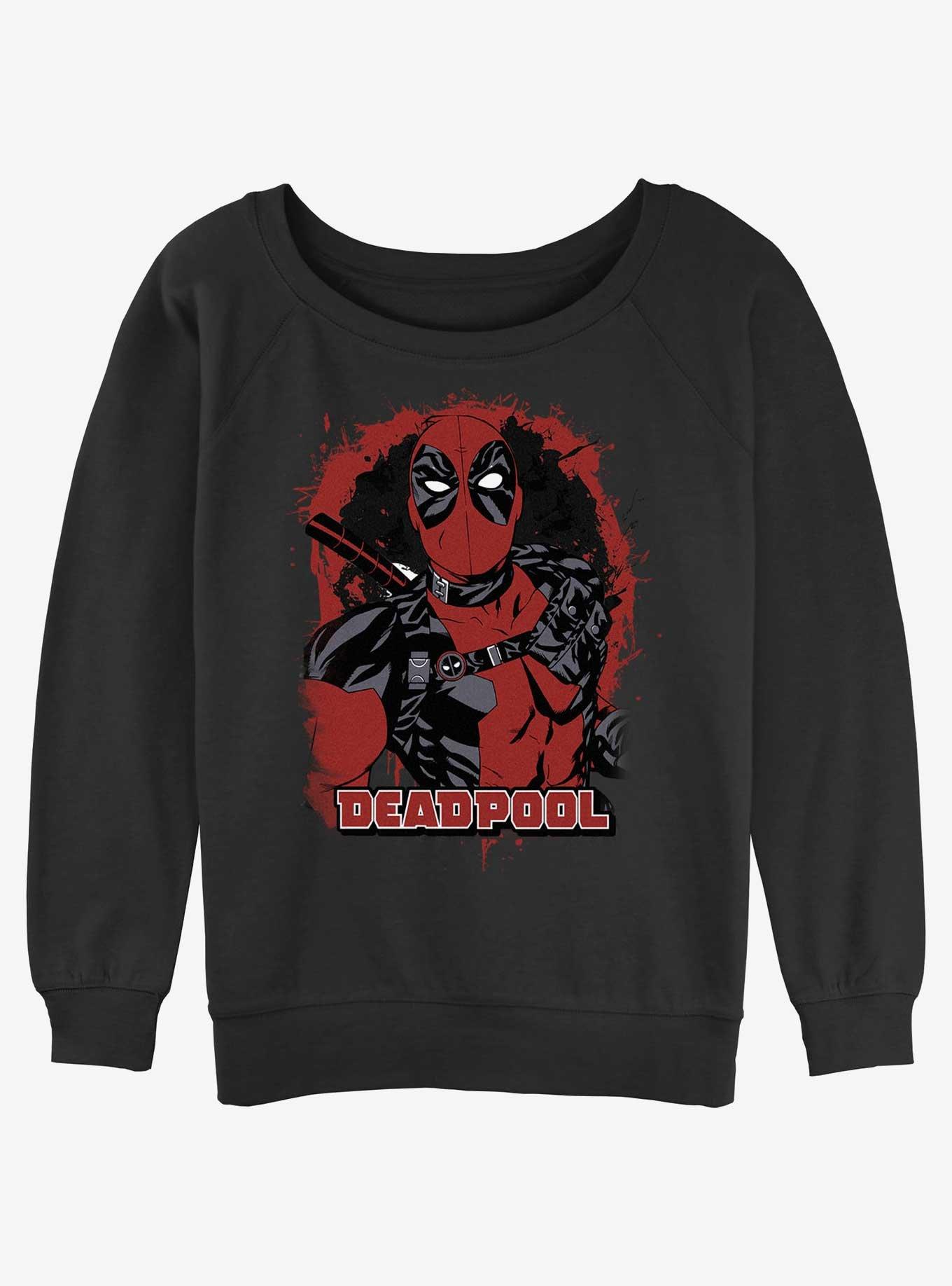 Marvel Deadpool Painted Merc Womens Slouchy Sweatshirt, BLACK, hi-res