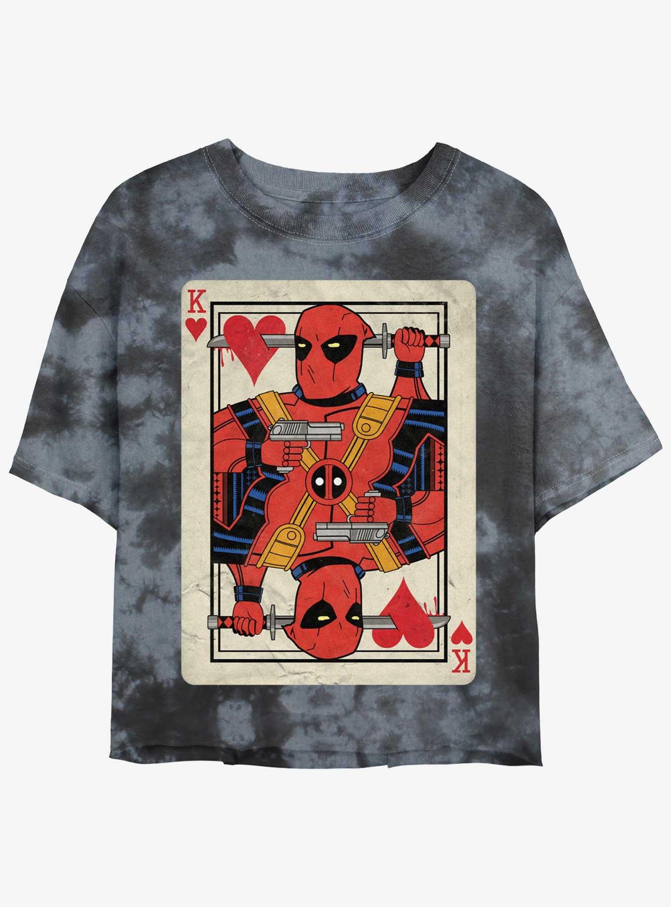 Marvel Deadpool King Of Hearts Card Womens Tie-Dye Crop T-Shirt, BLKCHAR, hi-res