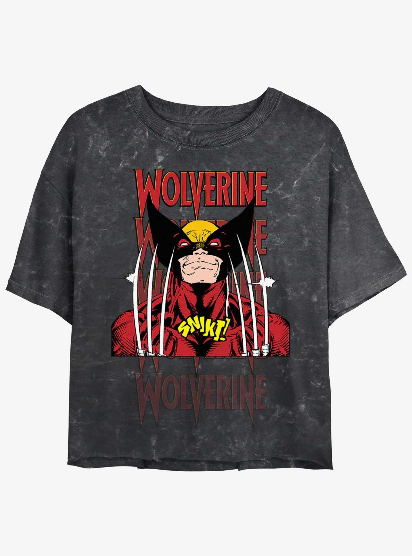 Wolverine Shiny Claws Womens Mineral Wash Crop T-Shirt, BLACK, hi-res