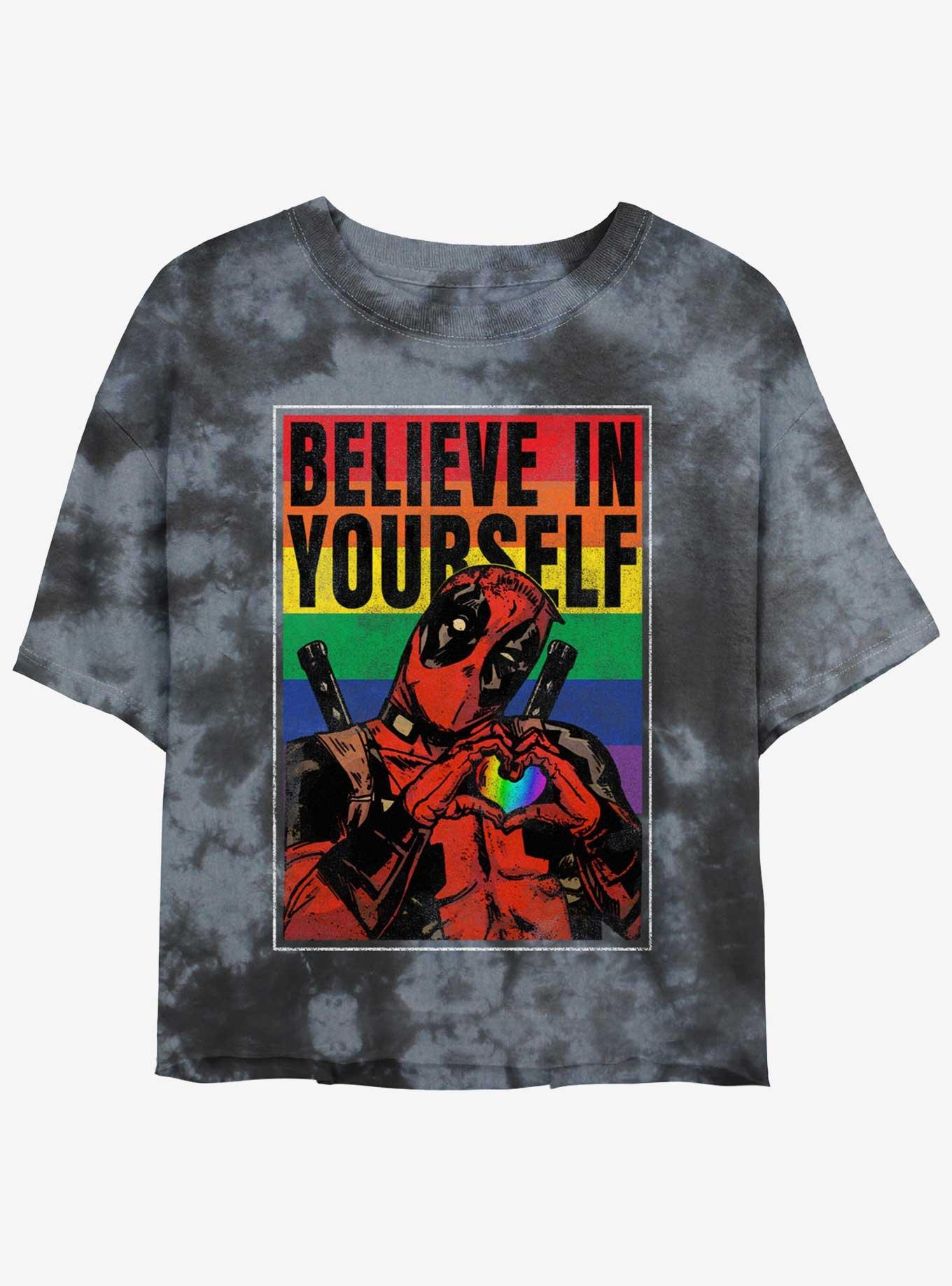 Marvel Deadpool Believe In Yourself Poster Womens Tie-Dye Crop T-Shirt, BLKCHAR, hi-res