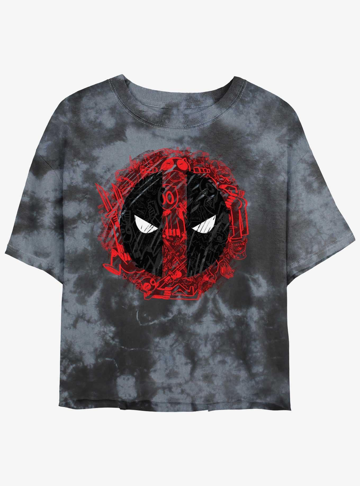 Marvel Deadpool Evil Eye Icons Womens Tie-Dye Crop T-Shirt, BLKCHAR, hi-res