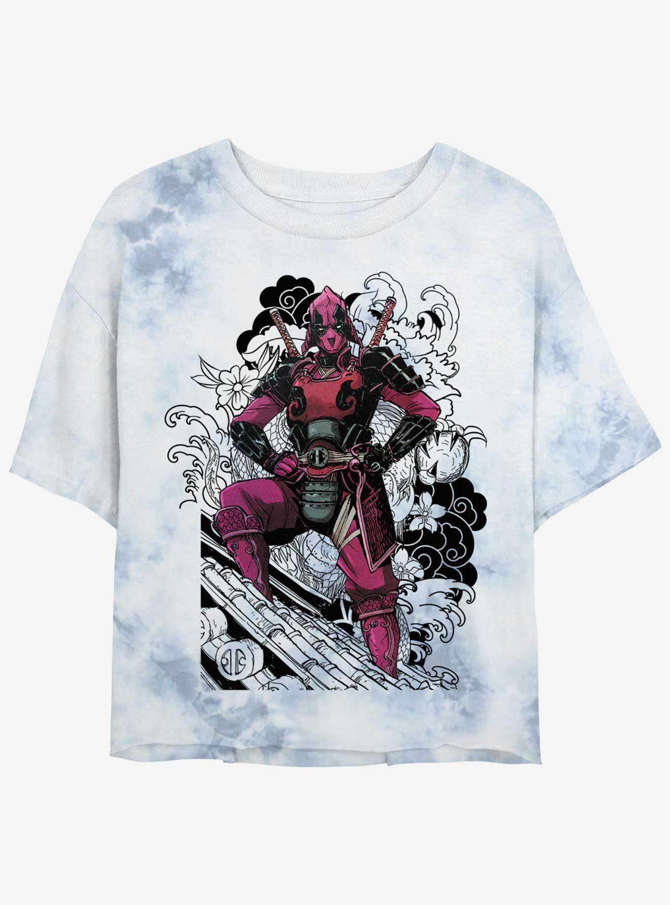 Marvel Deadpool Dragon Ninja Womens Tie-Dye Crop T-Shirt, WHITEBLUE, hi-res