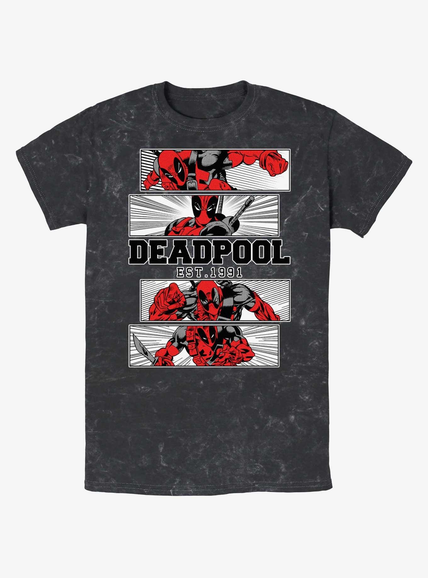 Marvel Deadpool Action Panels Mineral Wash T-Shirt, BLACK, hi-res