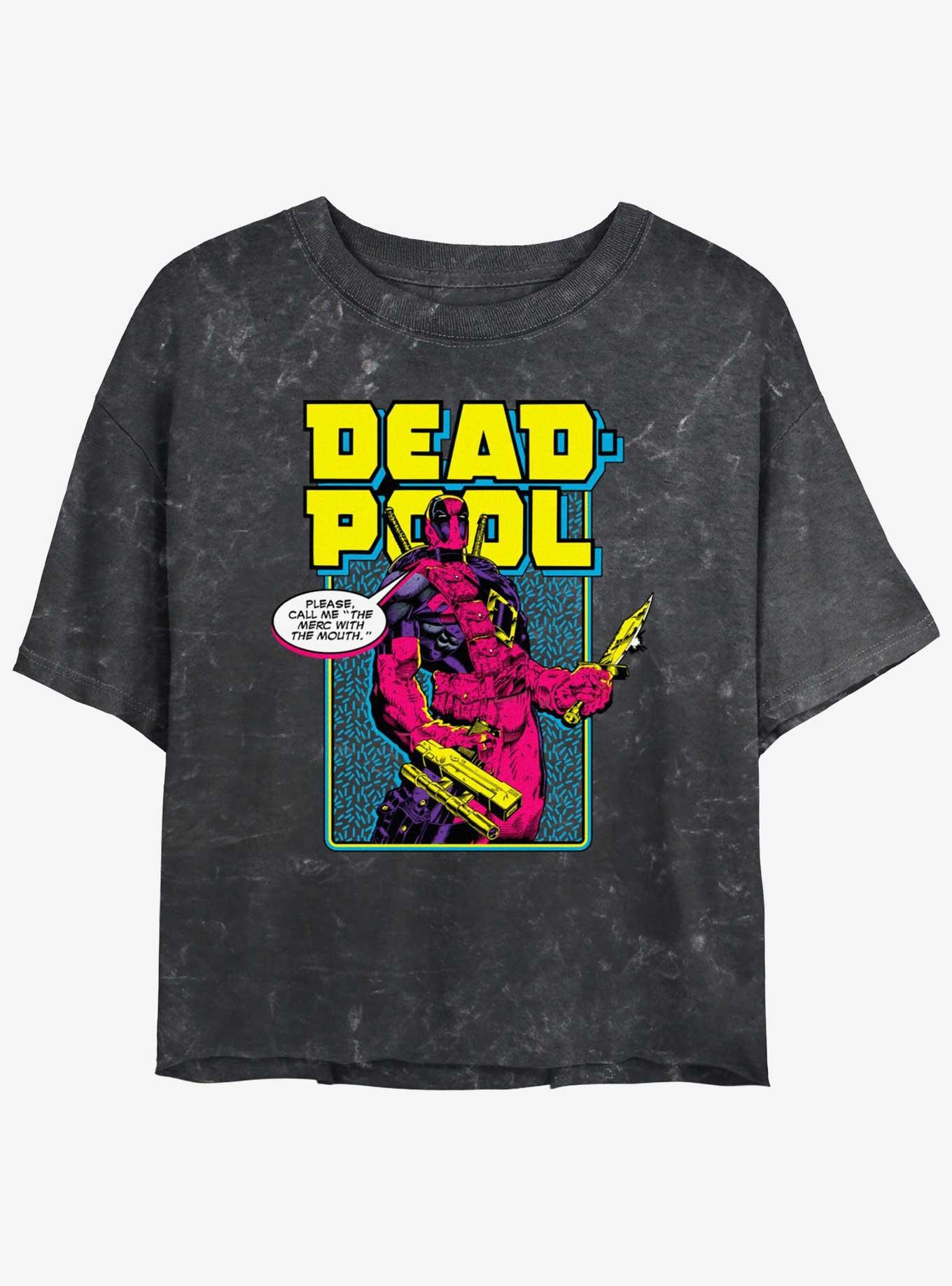 Marvel Deadpool Name Change Womens Mineral Wash Crop T-Shirt, BLACK, hi-res