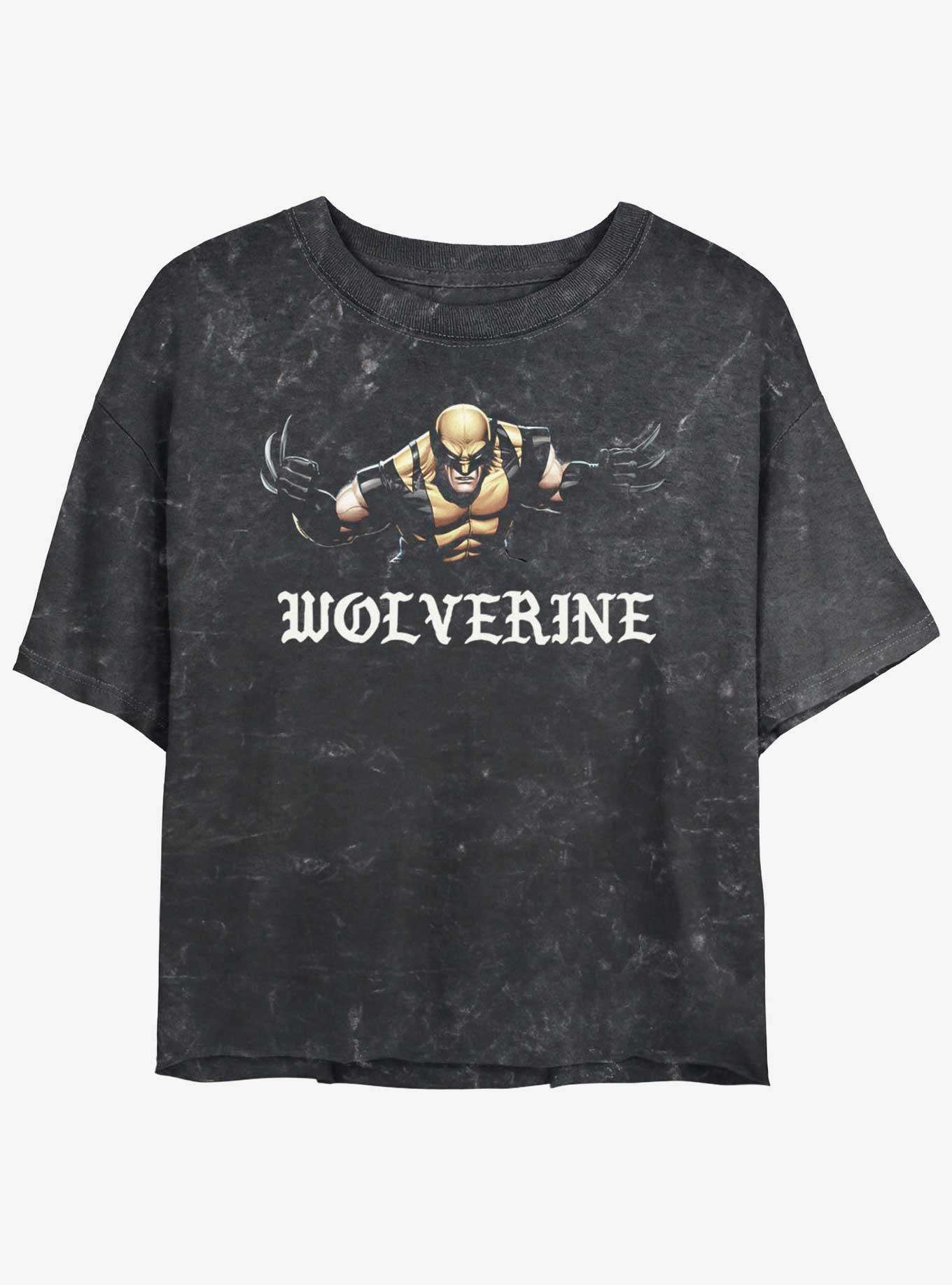 Wolverine Punch With Blades Womens Mineral Wash Crop T-Shirt, BLACK, hi-res