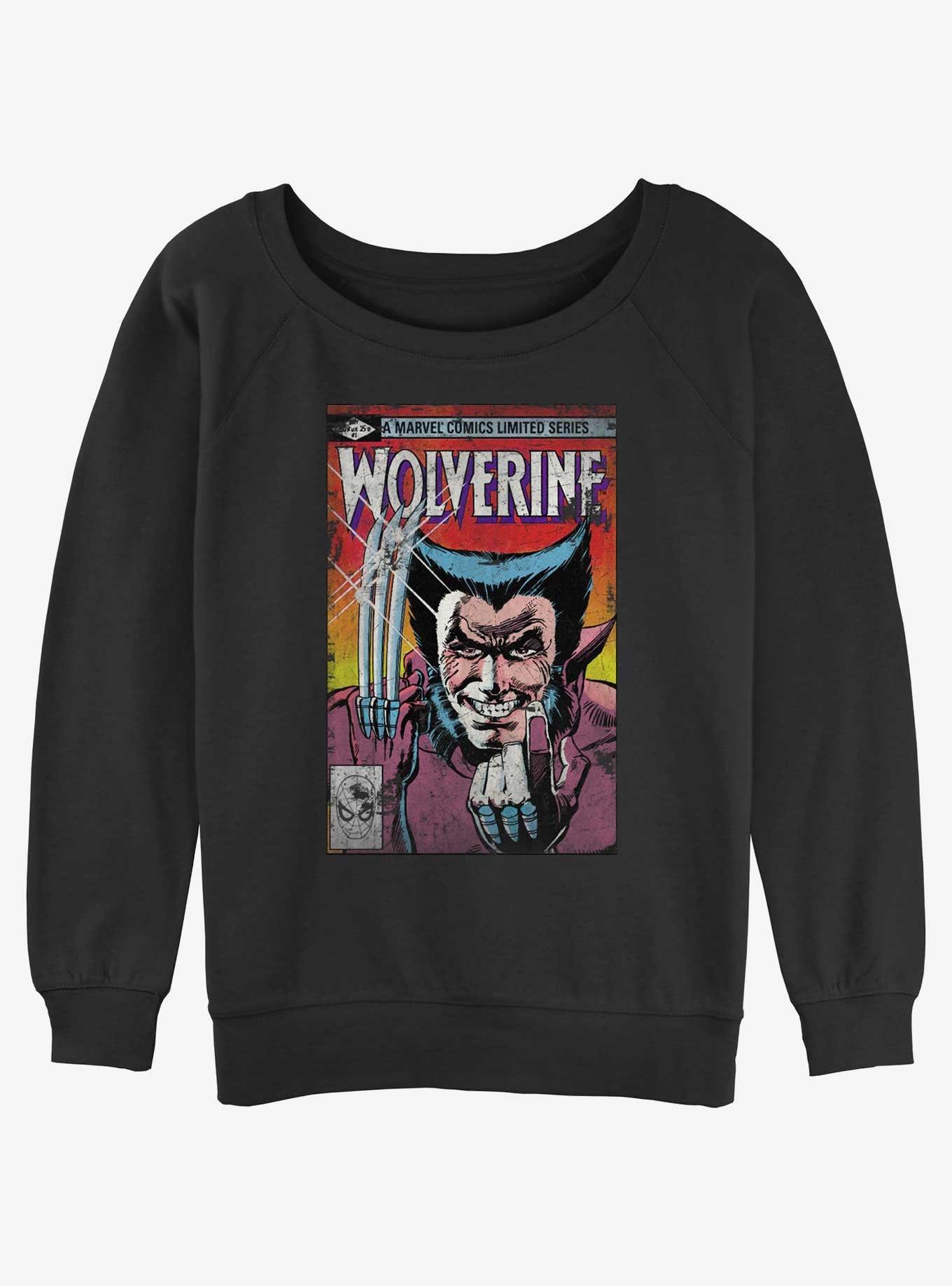Wolverine Comic Cover Womens Slouchy Sweatshirt, BLACK, hi-res