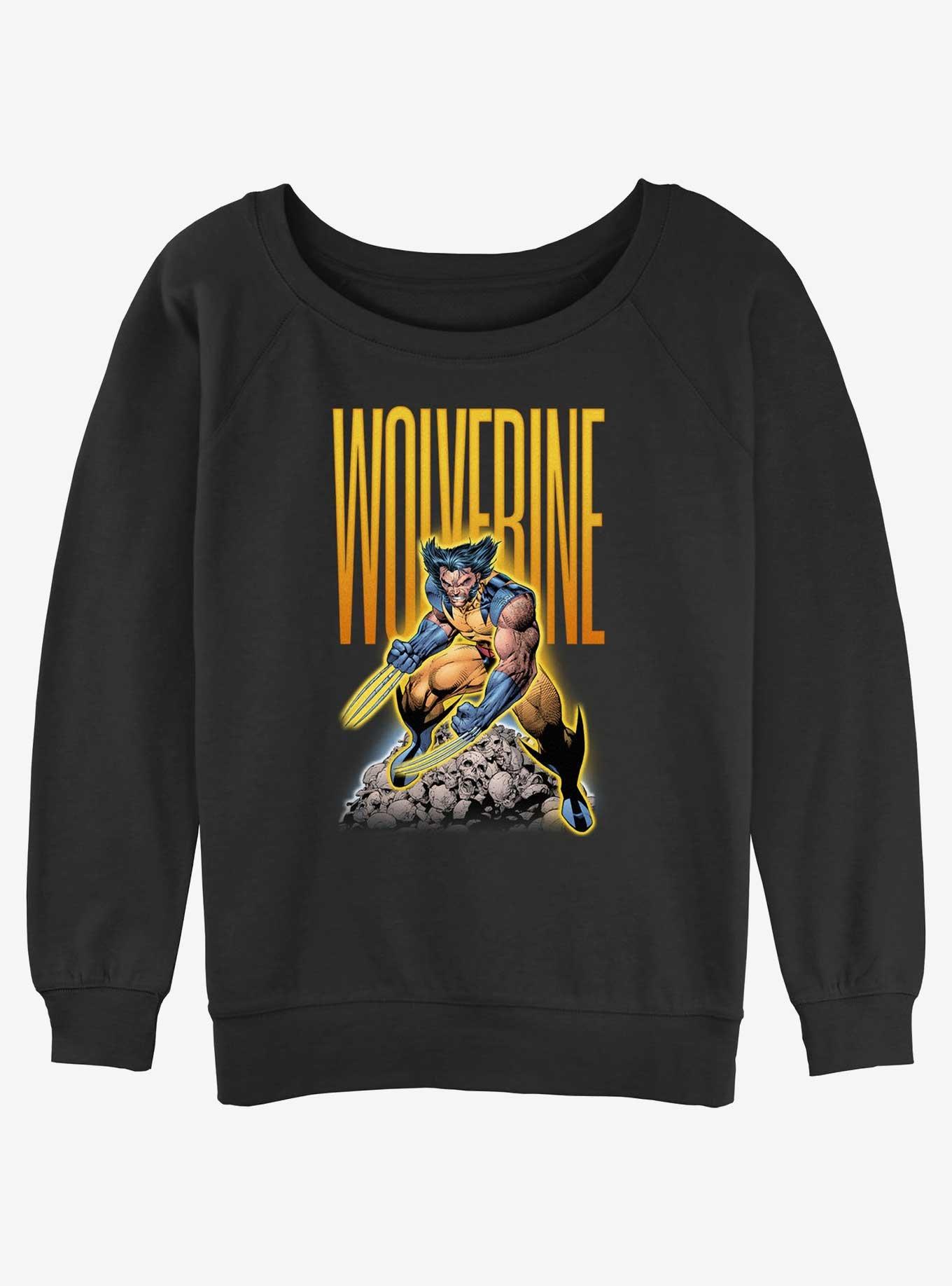 Wolverine Skull Pile Womens Slouchy Sweatshirt, BLACK, hi-res