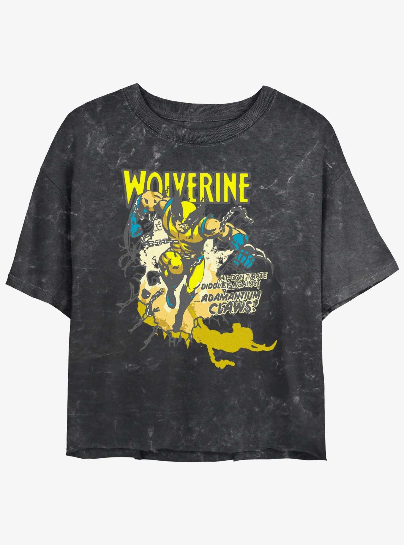 Wolverine Adamantium Time Womens Mineral Wash Crop T-Shirt, BLACK, hi-res
