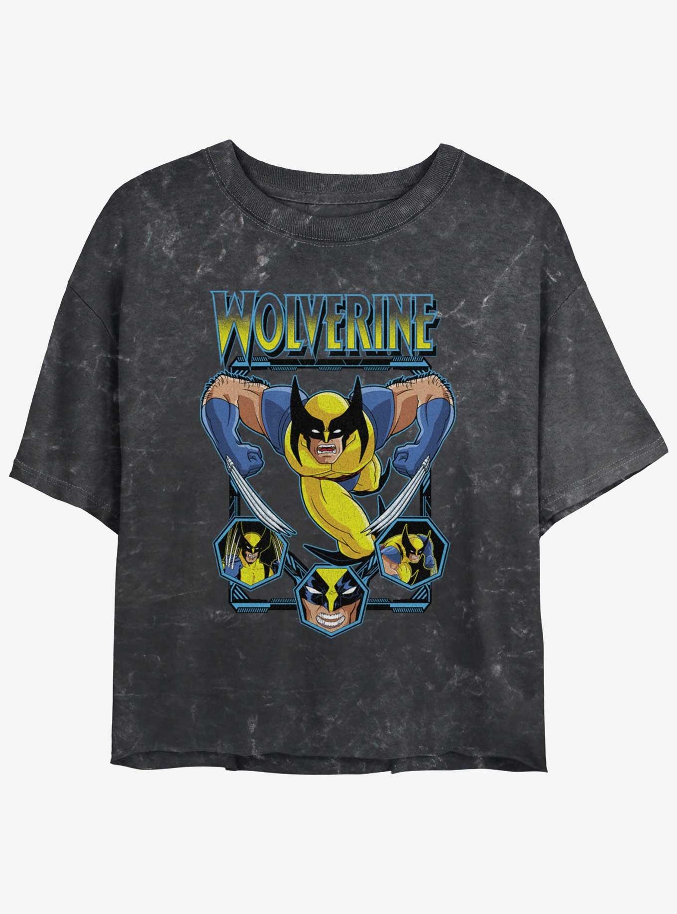 Wolverine Animated Attack Womens Mineral Wash Crop T-Shirt, BLACK, hi-res
