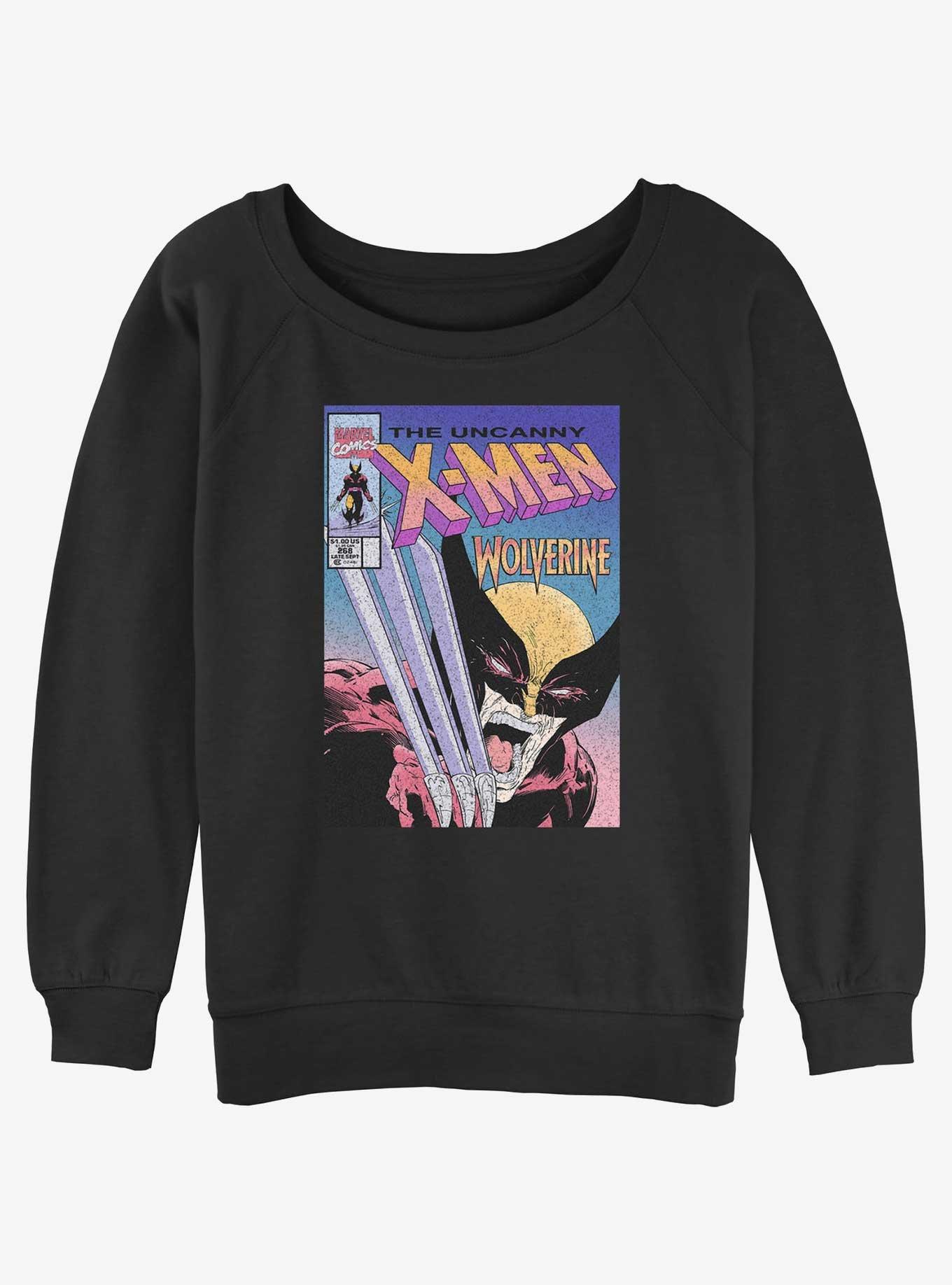 Wolverine The Uncanny X-Men Comic Cover Womens Slouchy Sweatshirt, BLACK, hi-res