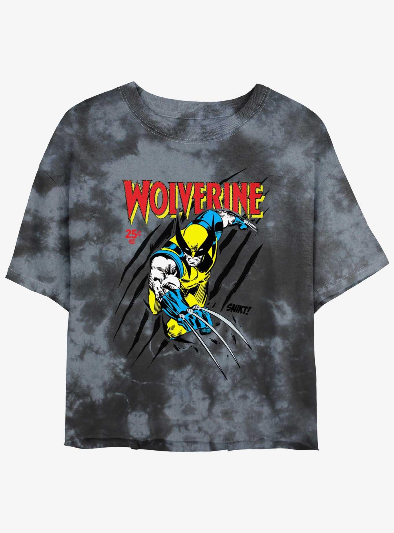 Wolverine Logan Slash Womens Tie-Dye Crop T-Shirt, BLKCHAR, hi-res