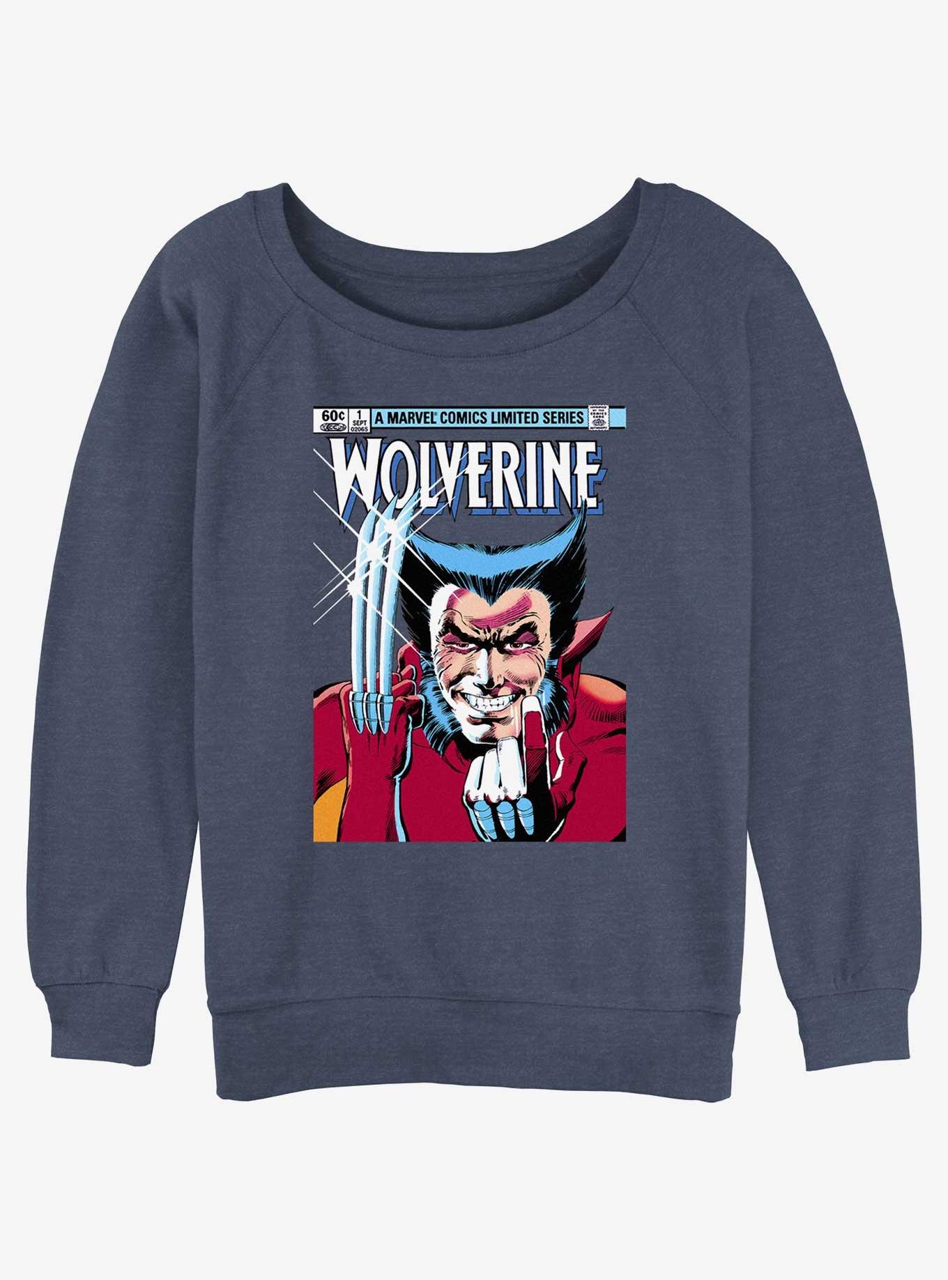 Wolverine 1st Issue Comic Cover Womens Slouchy Sweatshirt, BLUEHTR, hi-res
