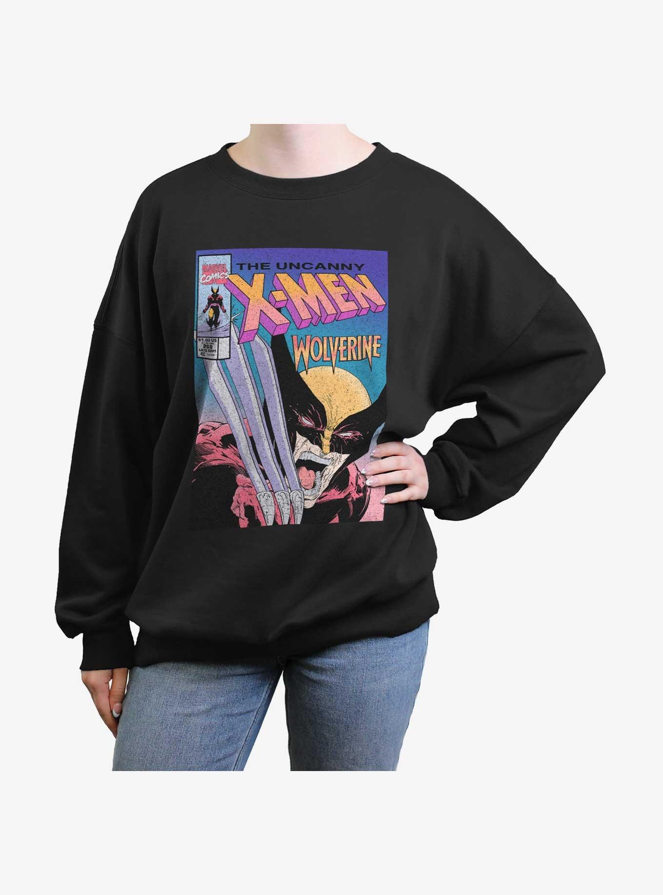 Wolverine The Uncanny X-Men Comic Cover Womens Oversized Sweatshirt, BLACK, hi-res