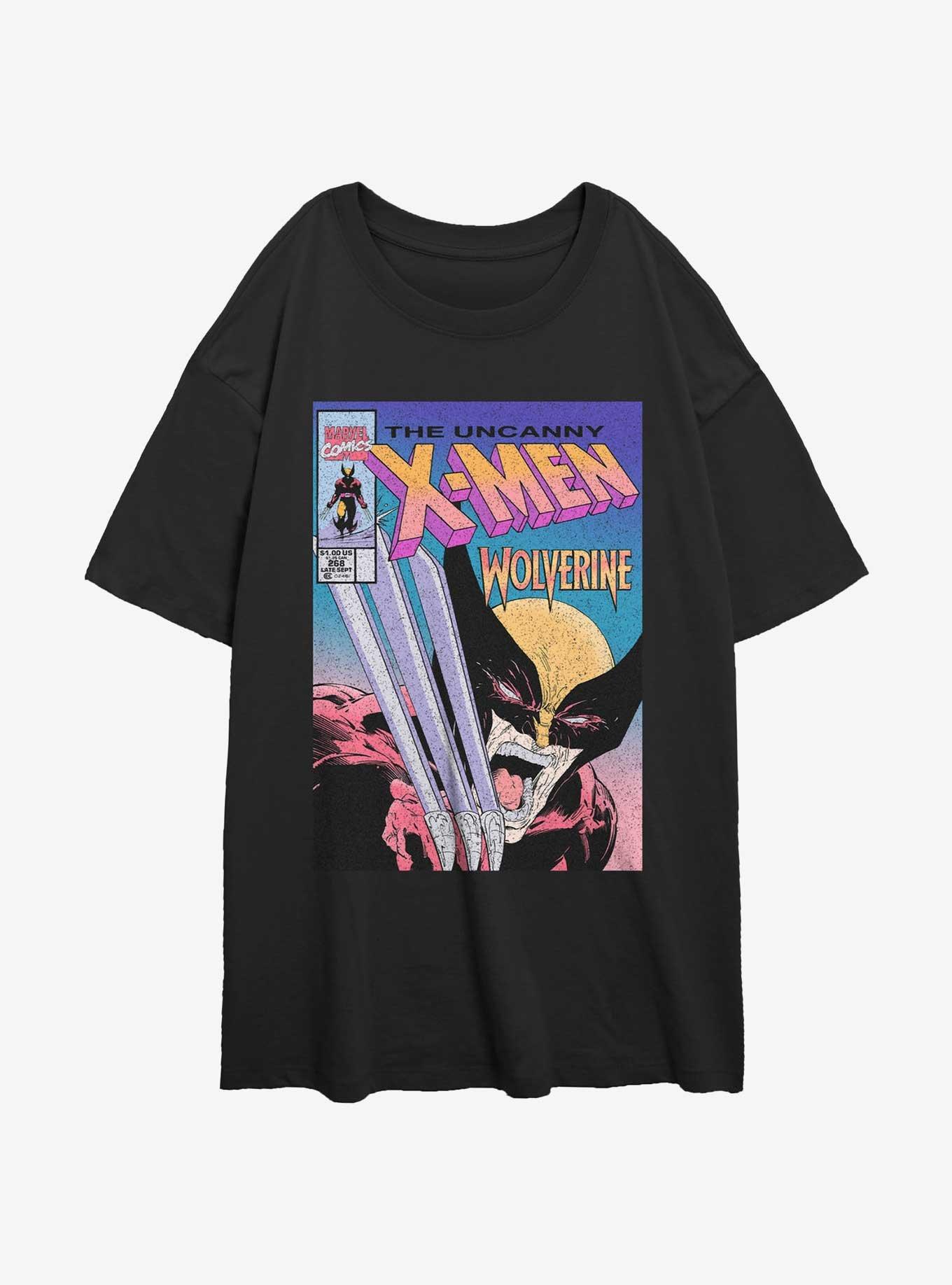 Wolverine The Uncanny X-Men Comic Cover Womens Oversized T-Shirt, BLACK, hi-res view 1