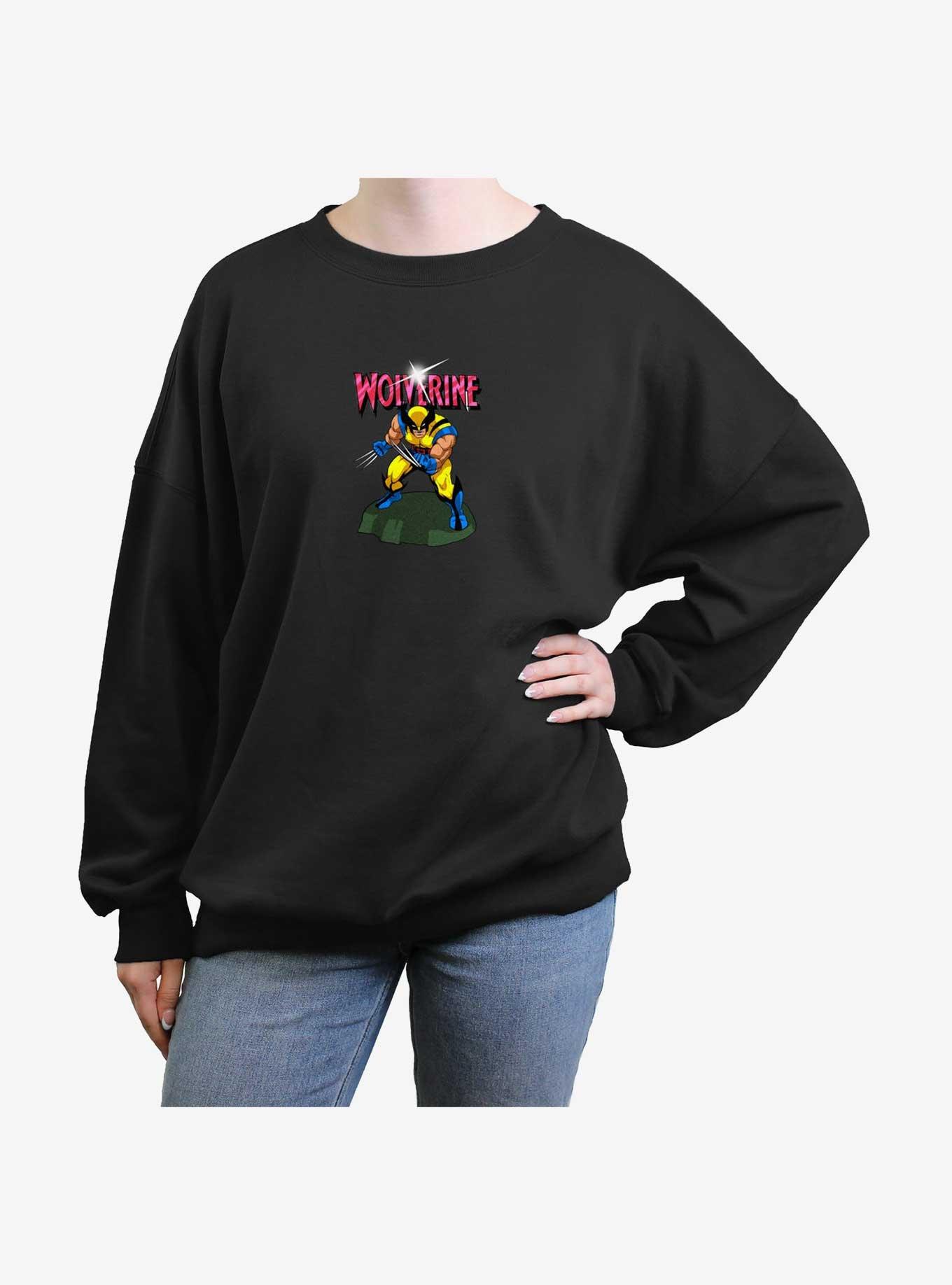 Wolverine Action Pose Womens Oversized Sweatshirt, BLACK, hi-res