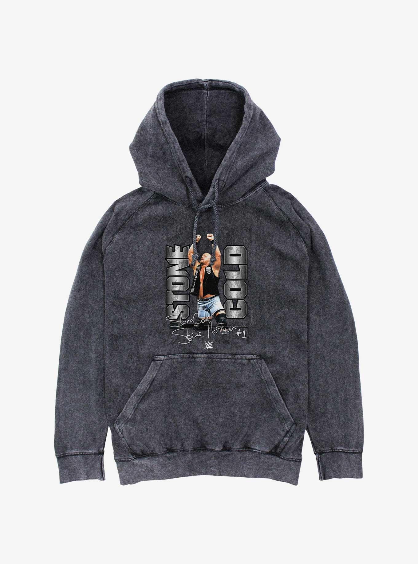 WWE Stone Cold Signature Mineral Wash Hoodie, BLACK, hi-res