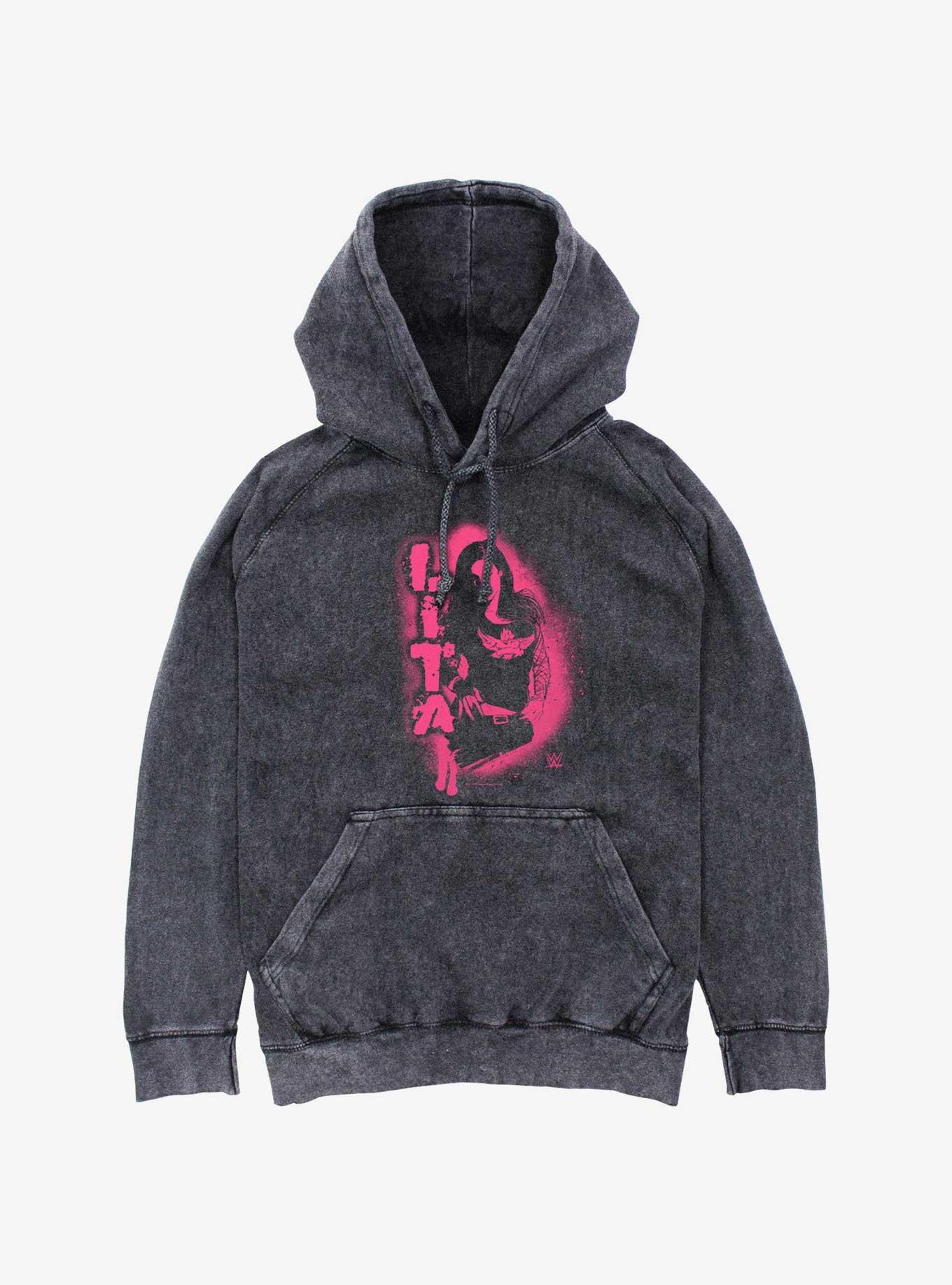 WWE Lita Stencil Portrait Mineral Wash Hoodie, BLACK, hi-res