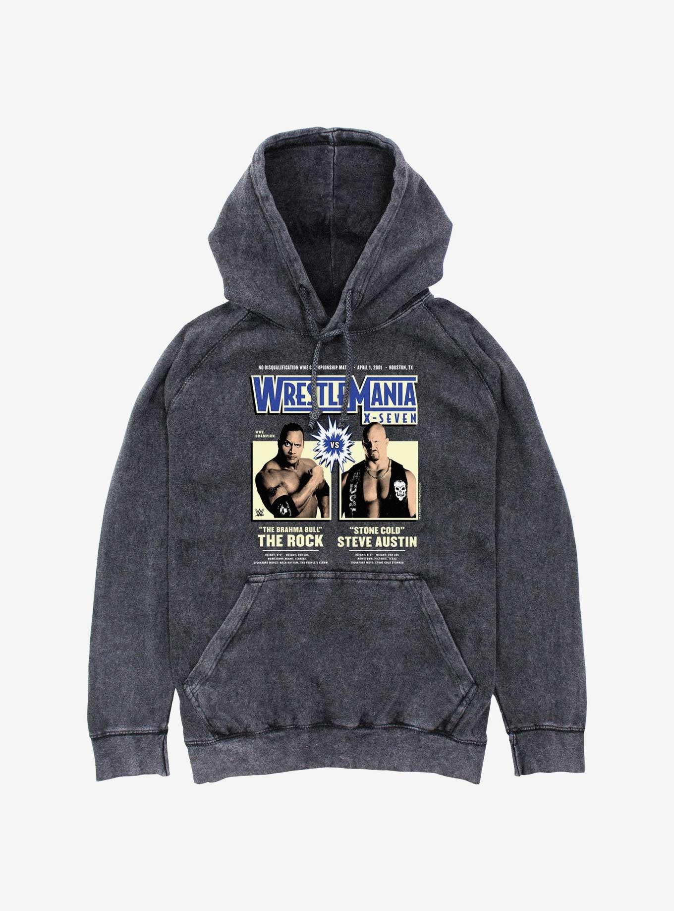 WWE WrestleMania X7 The Rock Vs Steve Austin Mineral Wash Hoodie, BLACK, hi-res