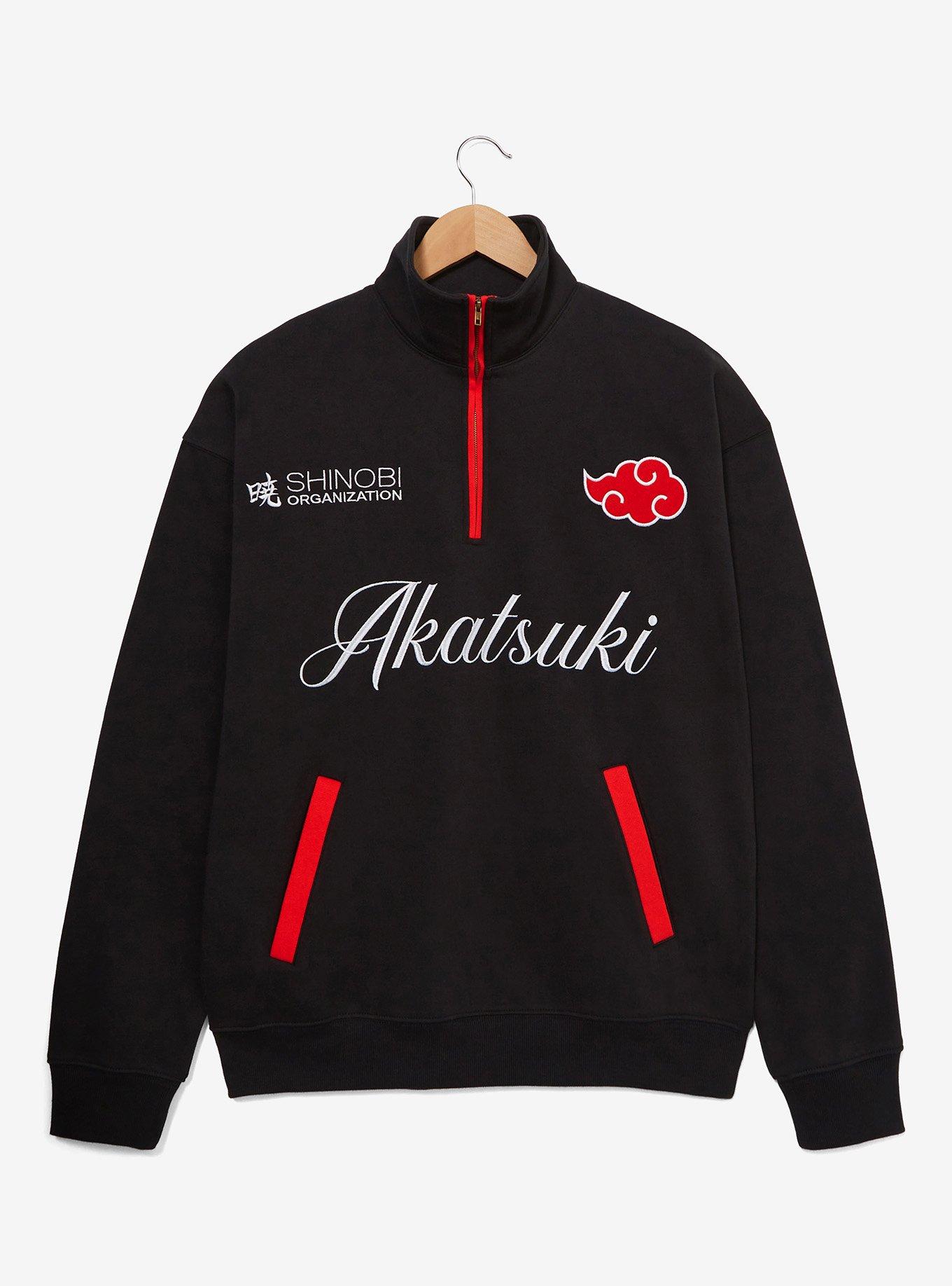 Naruto Shippuden Akatsuki Quarter-Zip Sweatshirt - BoxLunch Exclusive, BLACK  BLACK RED, hi-res