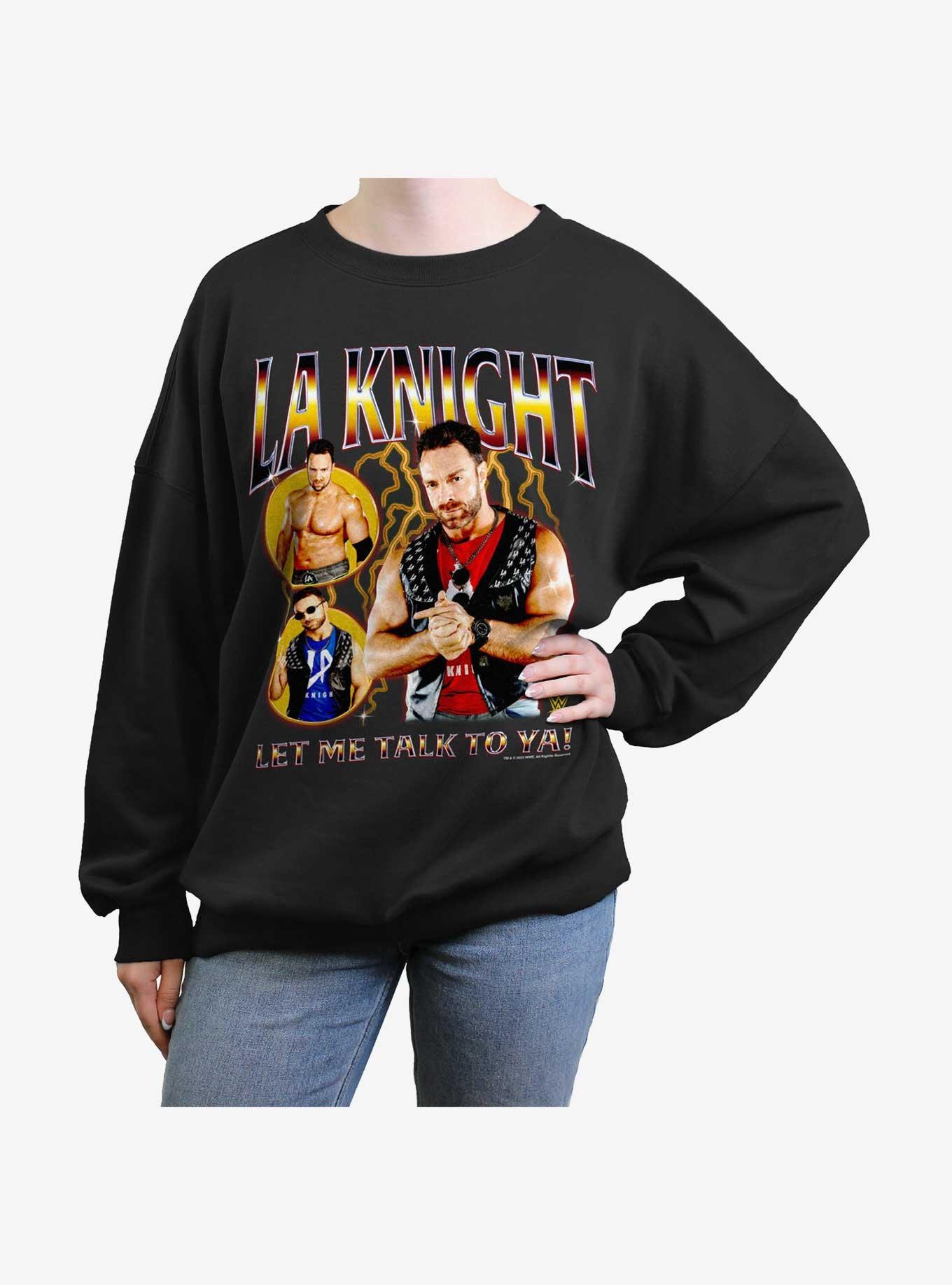 WWE LA Knight Let Me Talk To Ya Collage Womens Oversized Sweatshirt, BLACK, hi-res