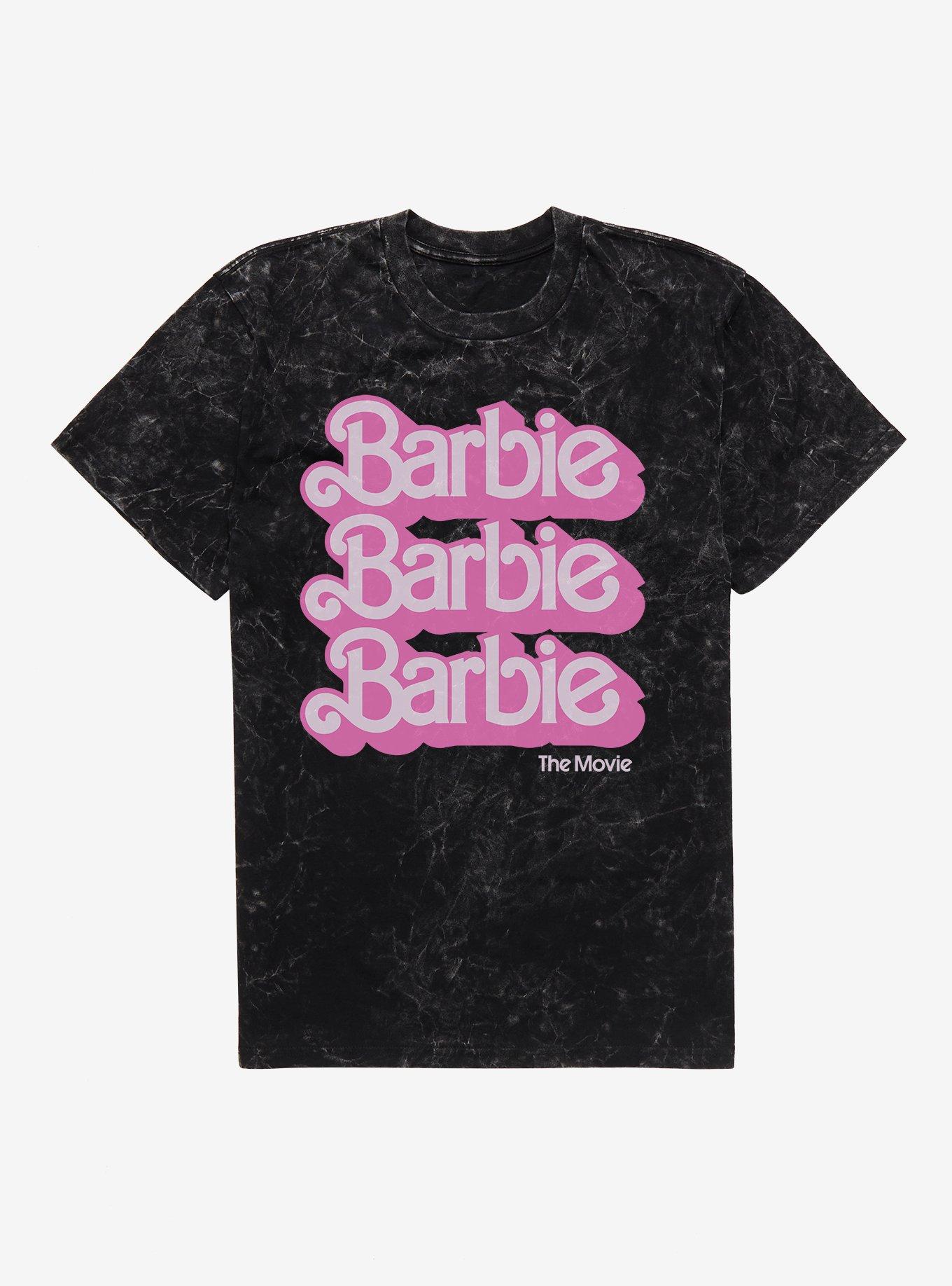 Barbie The Movie Logo Stack Mineral Wash T-Shirt, BLACK MINERAL WASH, hi-res