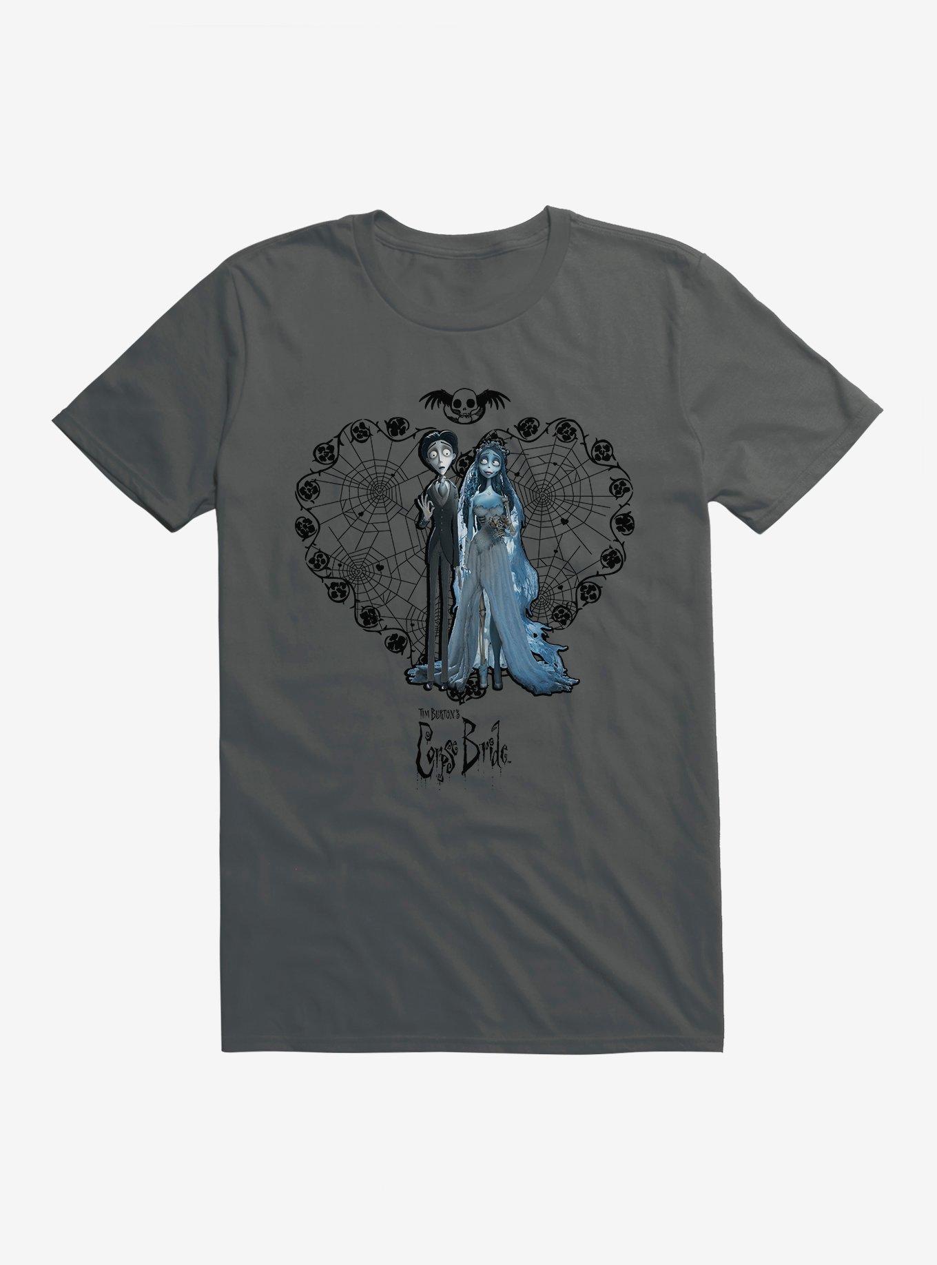 Corpse Bride Spiderweb Heart Portrait T-Shirt, CHARCOAL, hi-res