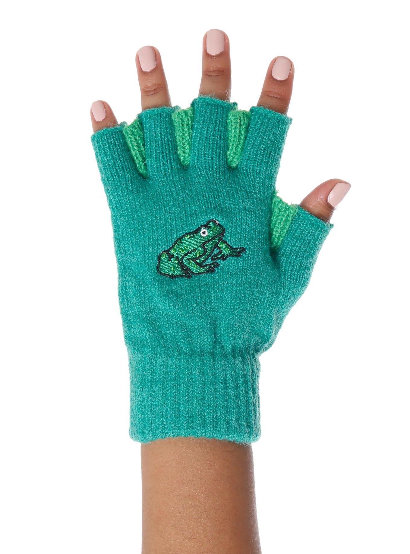 Frog Green Webbed Fingerless Gloves, , hi-res