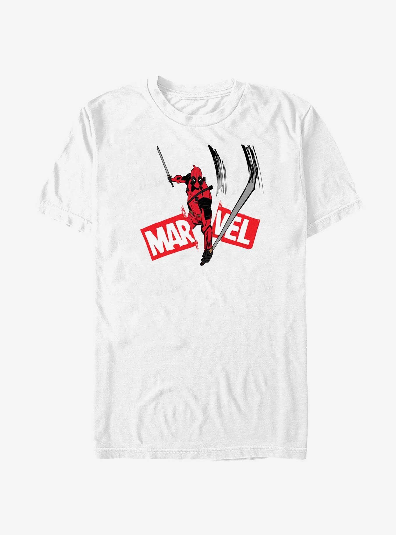 Marvel Deadpool & Wolverine Marvel Logo Slash T-Shirt, WHITE, hi-res