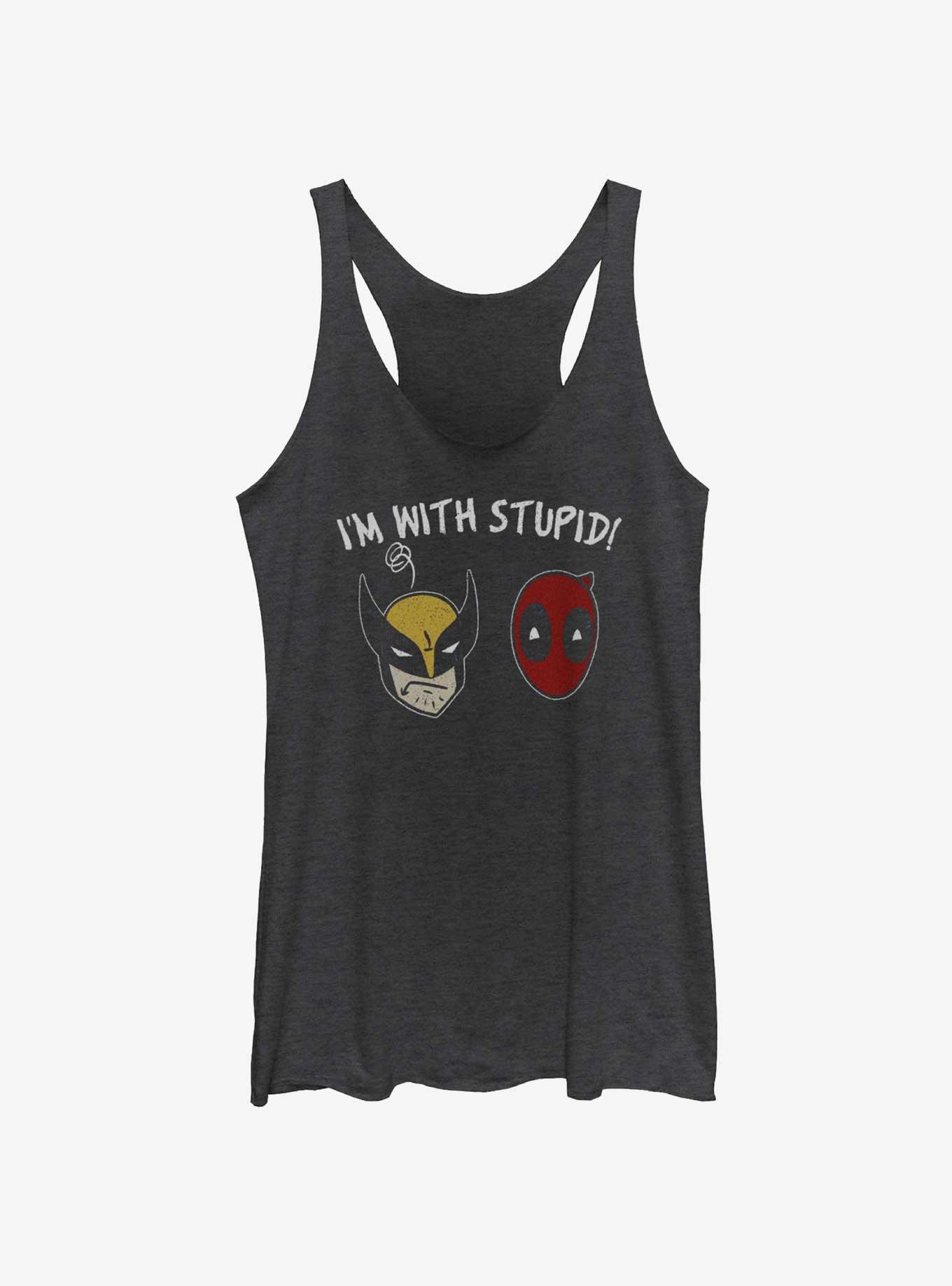 Marvel Deadpool & Wolverine I'm With Stupid Girls Tank, BLK HTR, hi-res