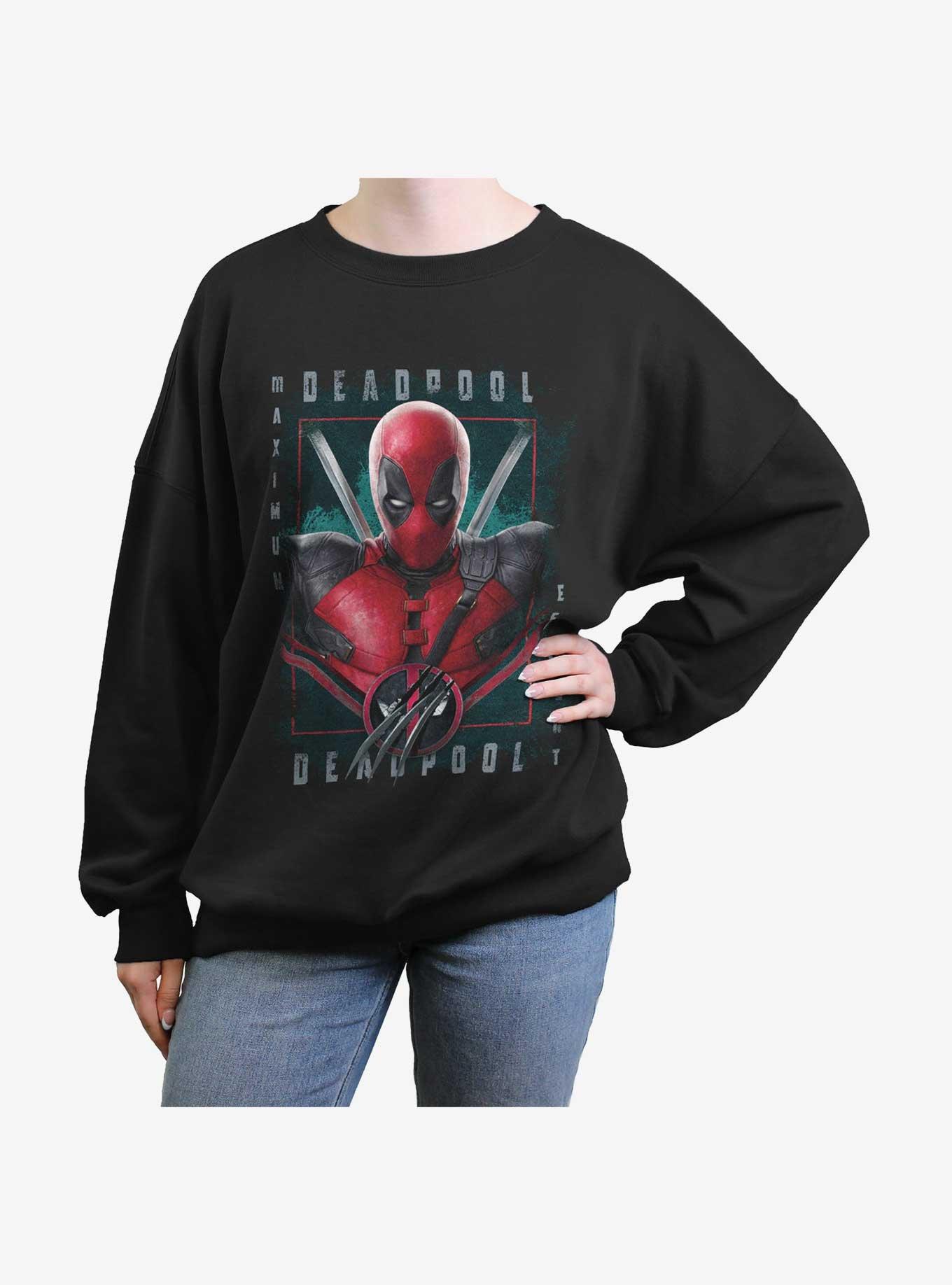 Marvel Deadpool & Wolverine Pool Port Girls Oversized Sweatshirt Hot Topic Web Exclusive, BLACK, hi-res