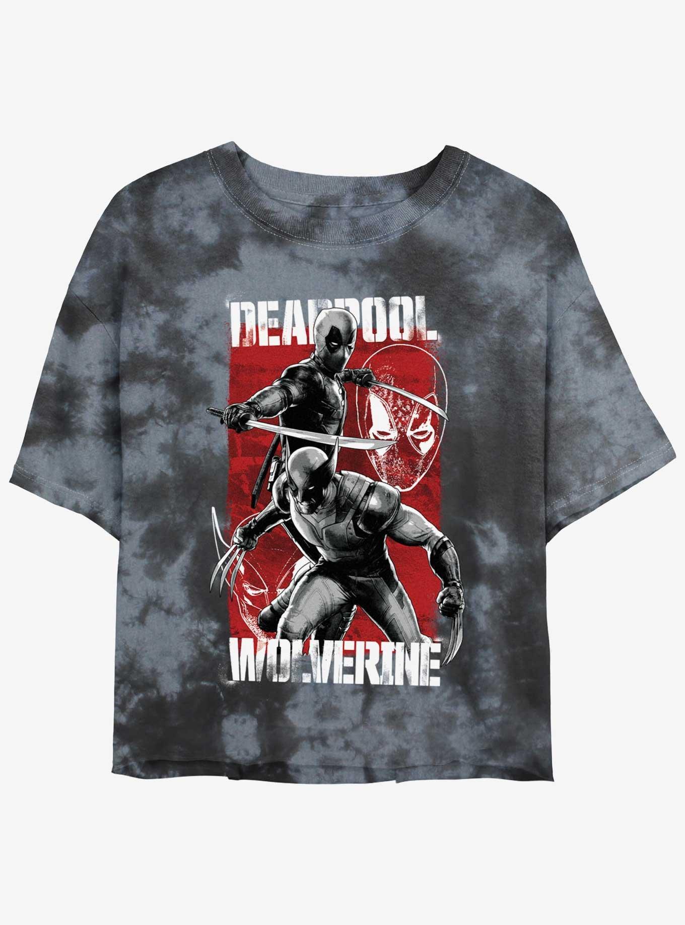 Marvel Deadpool & Wolverine Hero Portrait Womens Tie-Dye Crop T-Shirt, BLKCHAR, hi-res