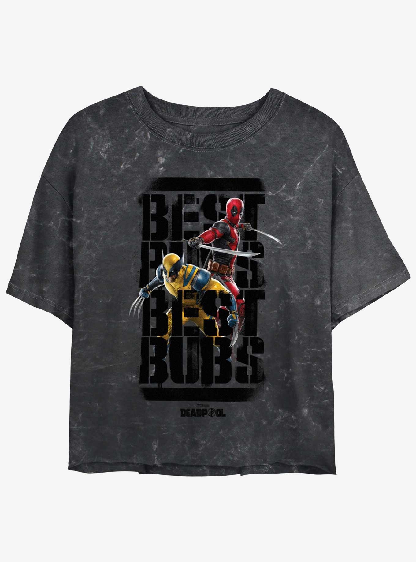 Marvel Deadpool & Wolverine Best Bubs Heroes Womens Mineral Wash Crop T-Shirt, BLACK, hi-res