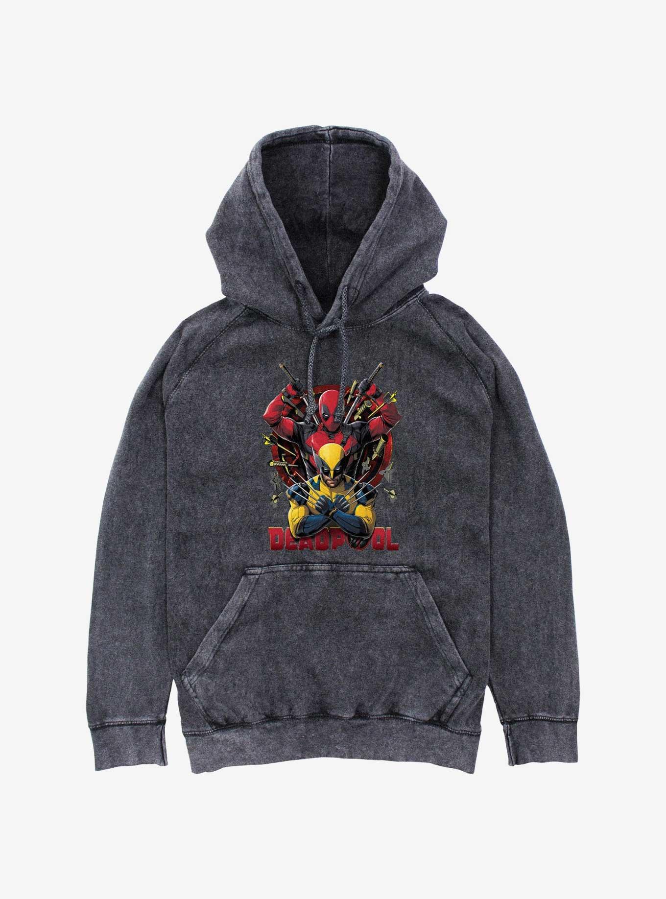 Marvel Deadpool & Wolverine Out Of Danger Mineral Wash Hoodie, BLACK, hi-res