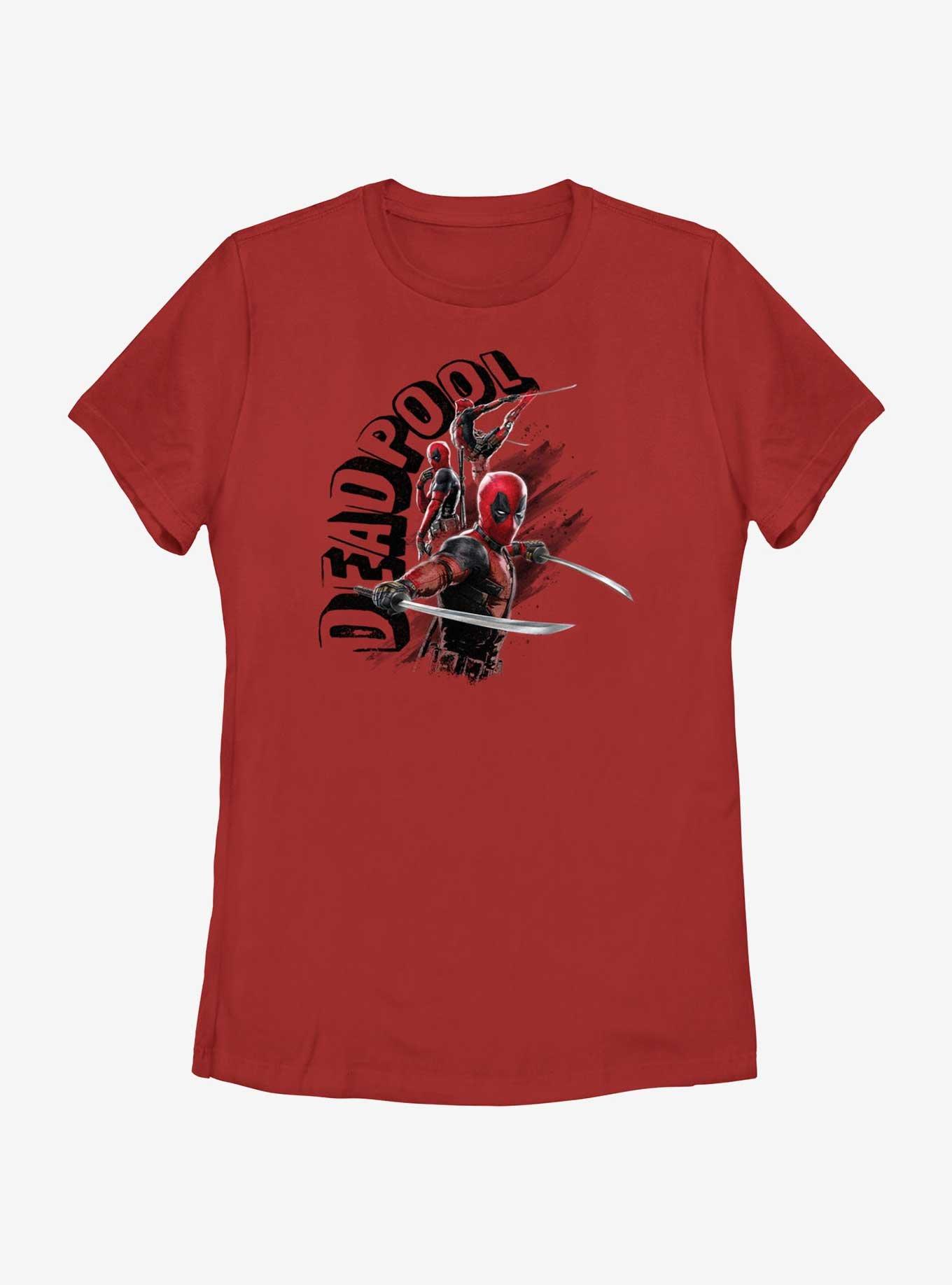Marvel Deadpool & Wolverine Deadpool Action Poses Womens T-Shirt, RED, hi-res
