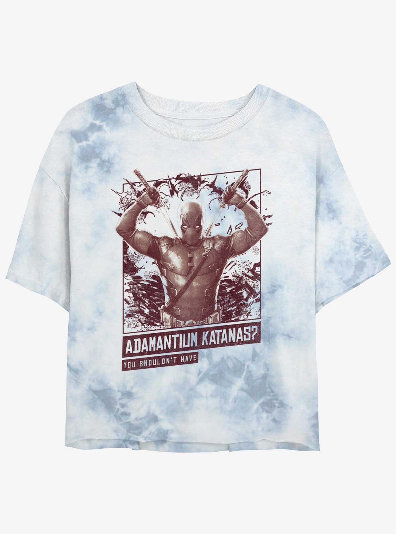 Marvel Deadpool & Wolverine Adamantium Katanas Womens Tie-Dye Crop T-Shirt, WHITEBLUE, hi-res