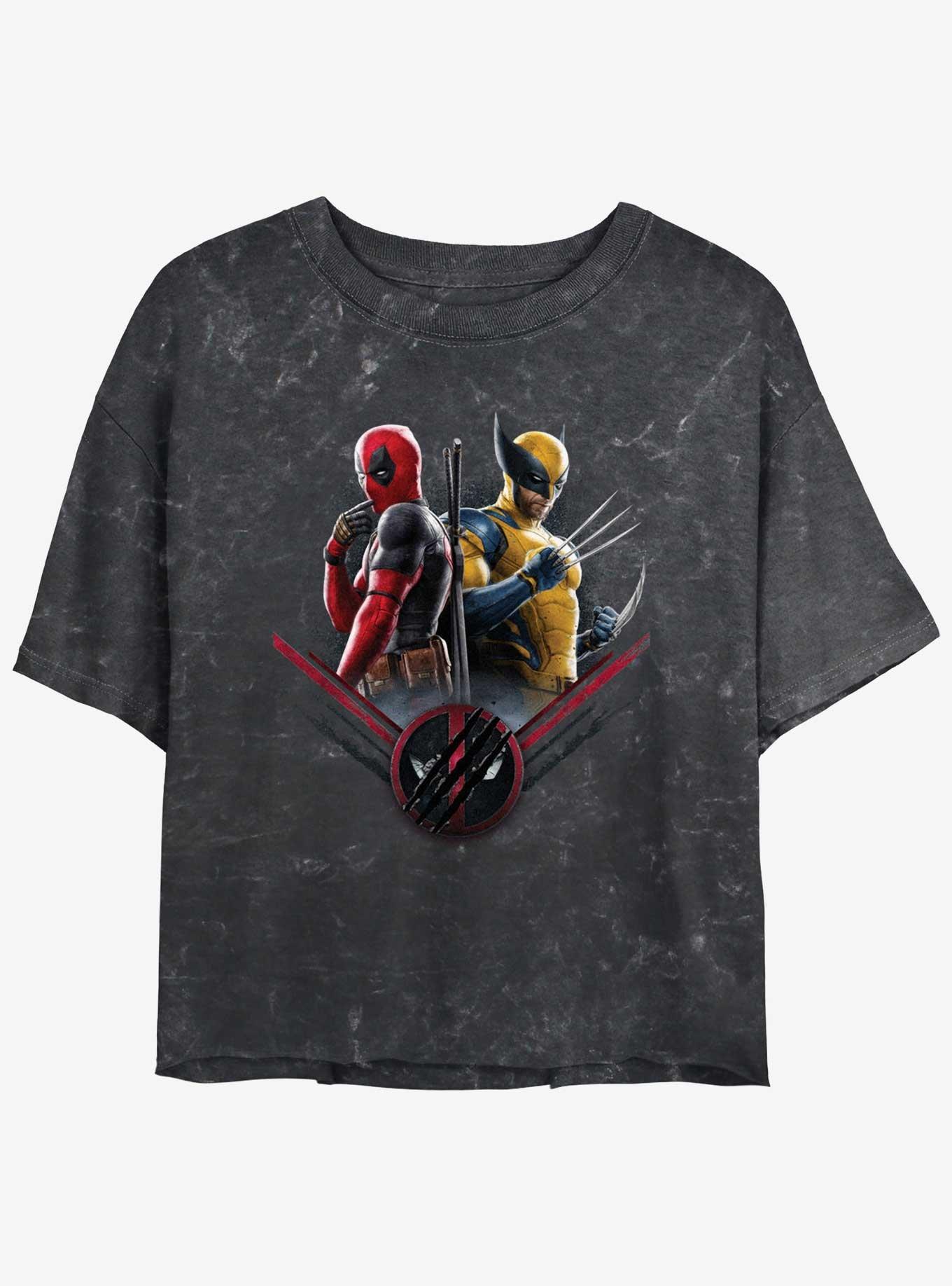 Marvel Deadpool & Wolverine X Force Pair Womens Mineral Wash Crop T-Shirt