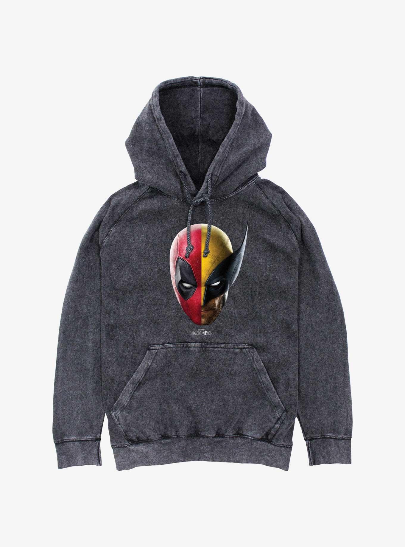 Marvel Deadpool & Wolverine Half Half Portrait Mineral Wash Hoodie, BLACK, hi-res