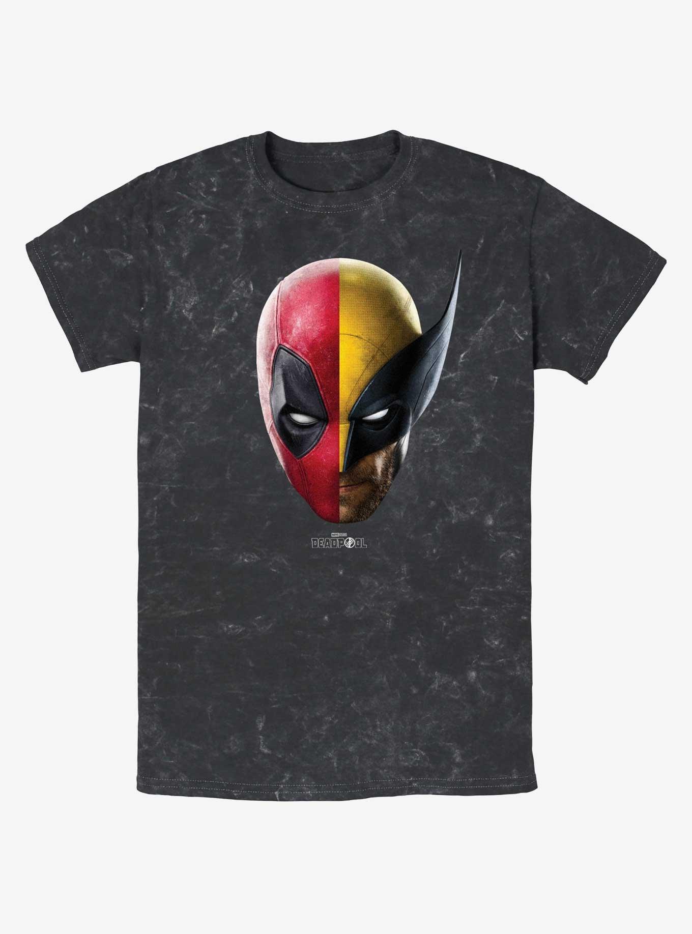 Marvel Deadpool & Wolverine Half Half Portrait Mineral Wash T-Shirt, BLACK, hi-res