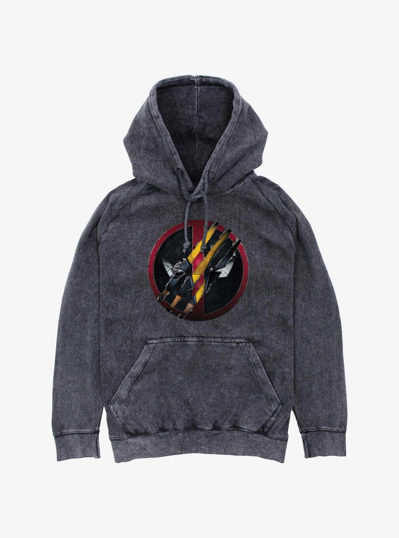 Marvel Deadpool & Wolverine Wolverine Clawing Through Mineral Wash Hoodie, BLACK, hi-res