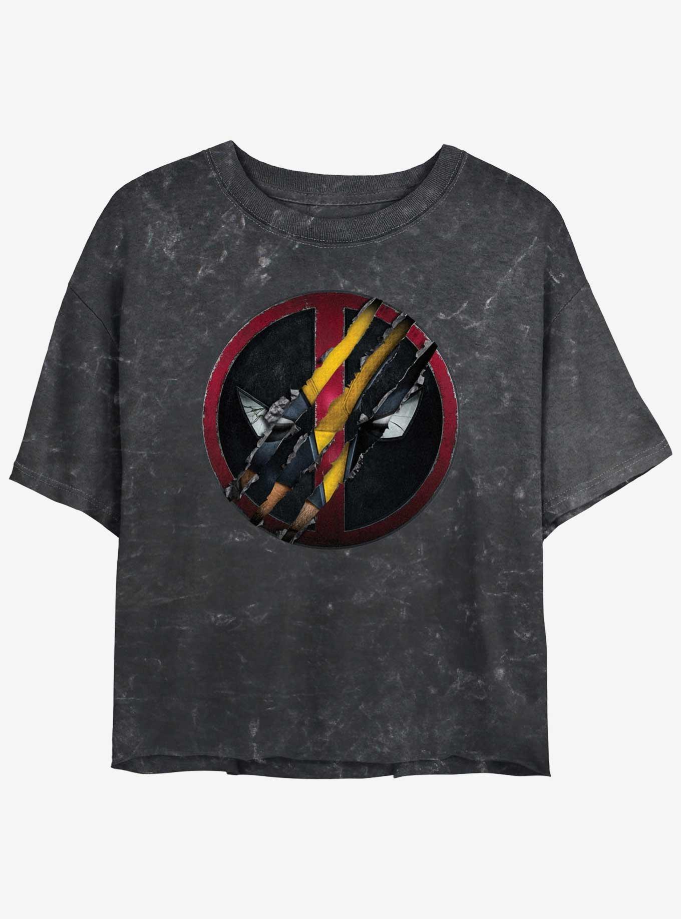 Marvel Deadpool & Wolverine Wolverine Clawing Through Womens Mineral Wash Crop T-Shirt, BLACK, hi-res