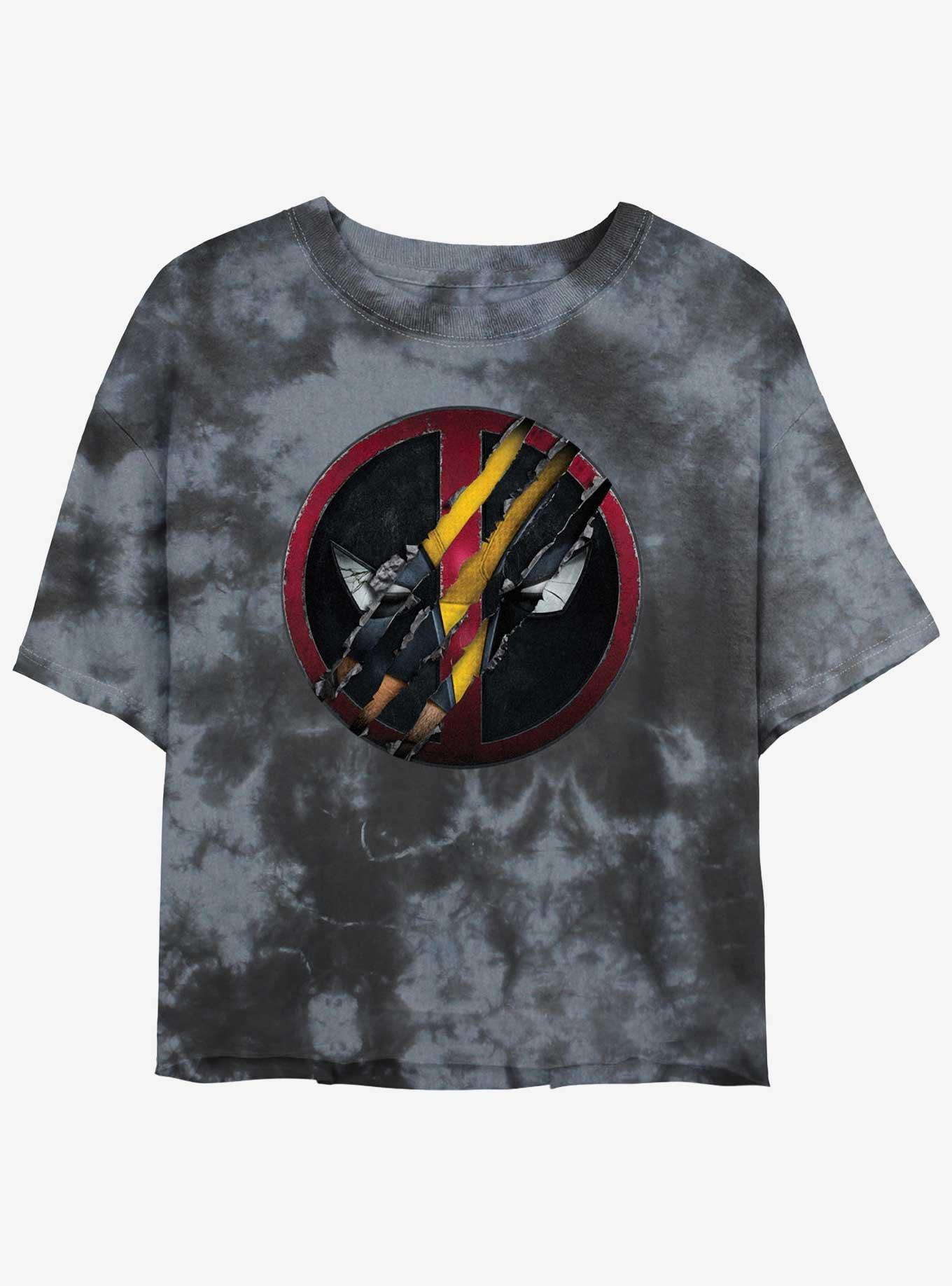 Marvel Deadpool & Wolverine Clawing Through Womens Tie-Dye Crop T-Shirt