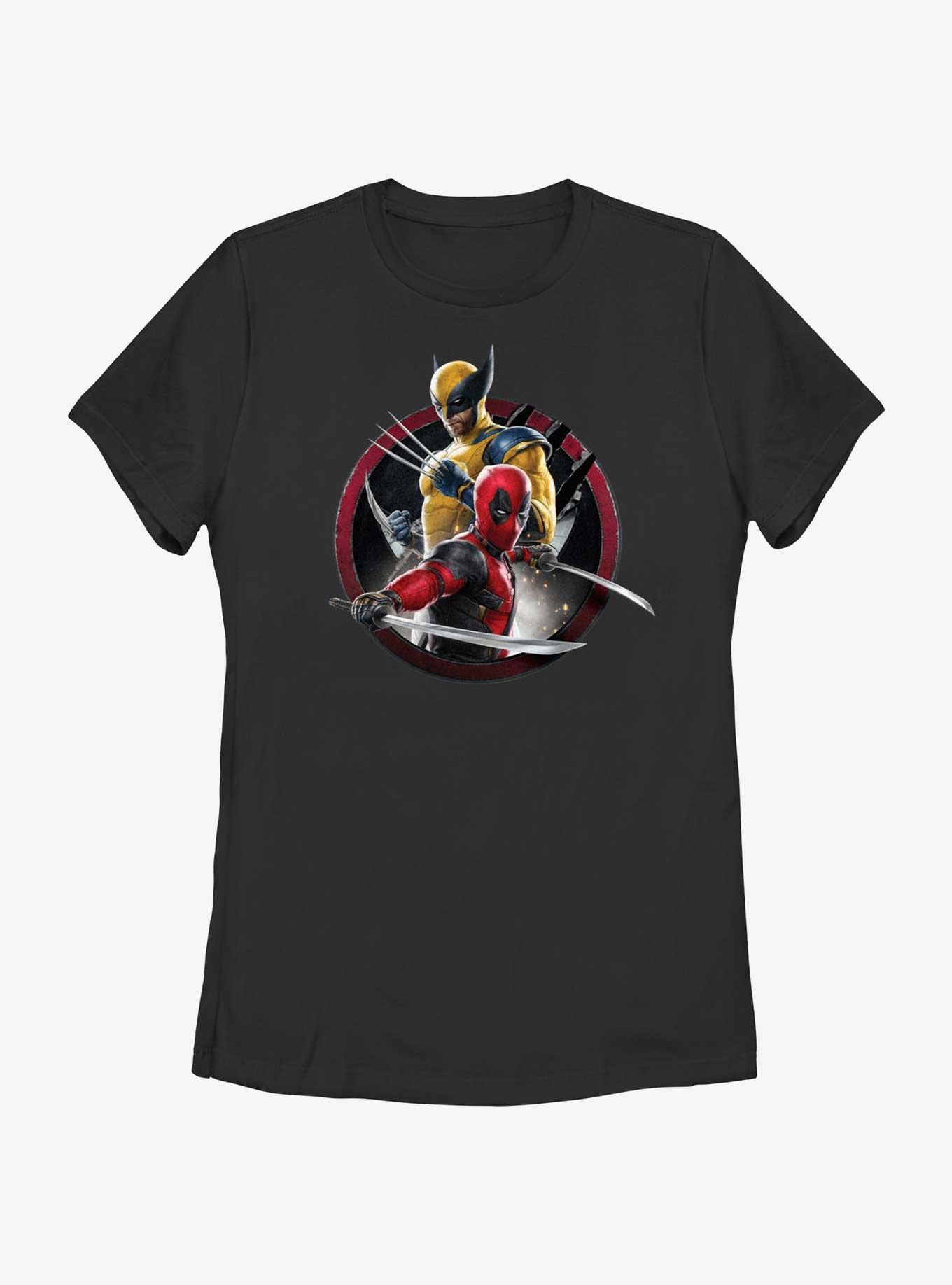 Marvel Deadpool & Wolverine Duo Badge Womens T-Shirt, BLACK, hi-res