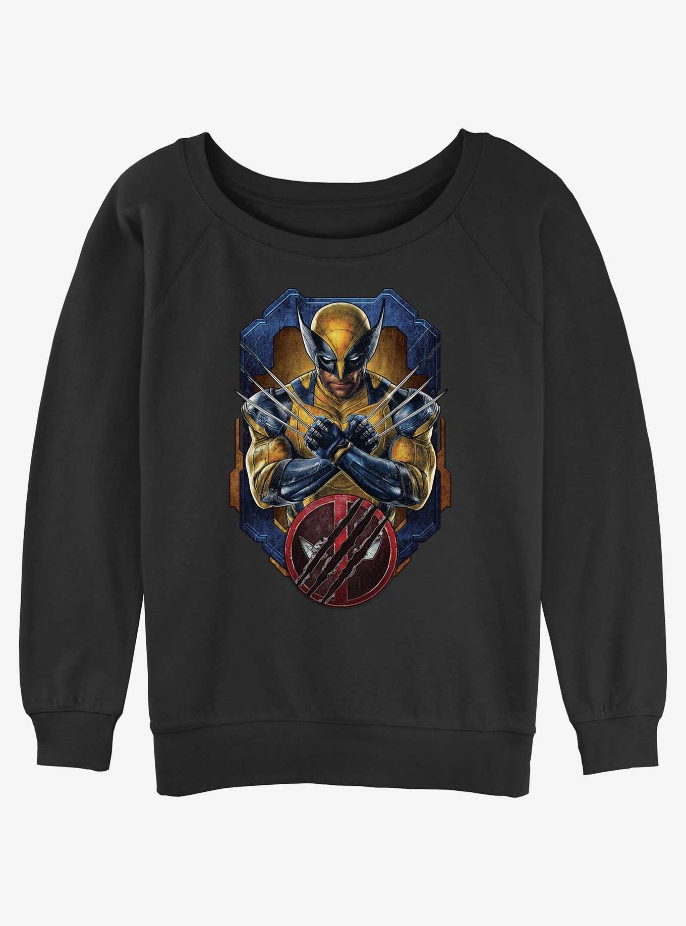 Marvel Deadpool & Wolverine Wolverine Pose Badge Womens Slouchy Sweatshirt, BLACK, hi-res